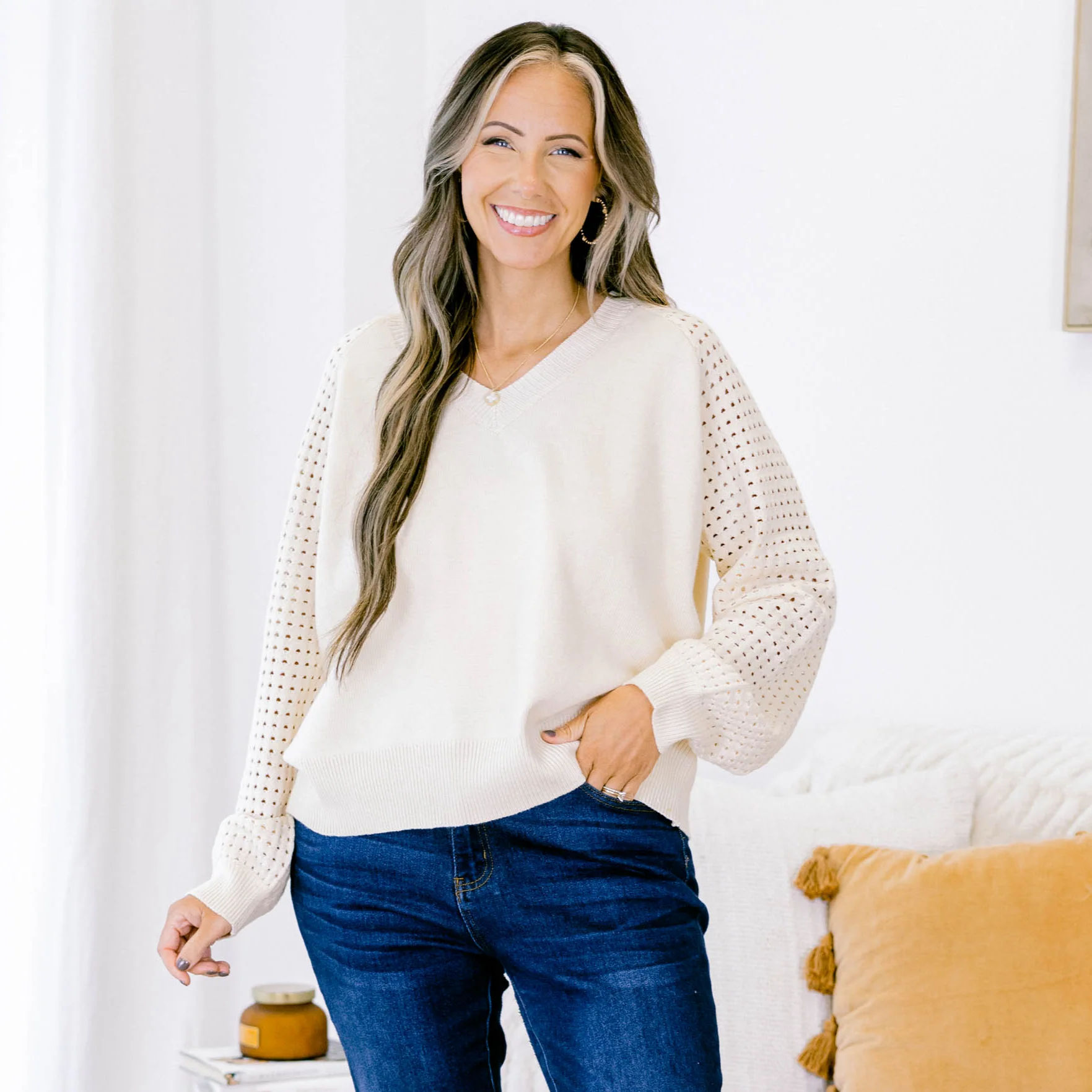 Lighten My Mood Sweater, Cream - Giverhouse