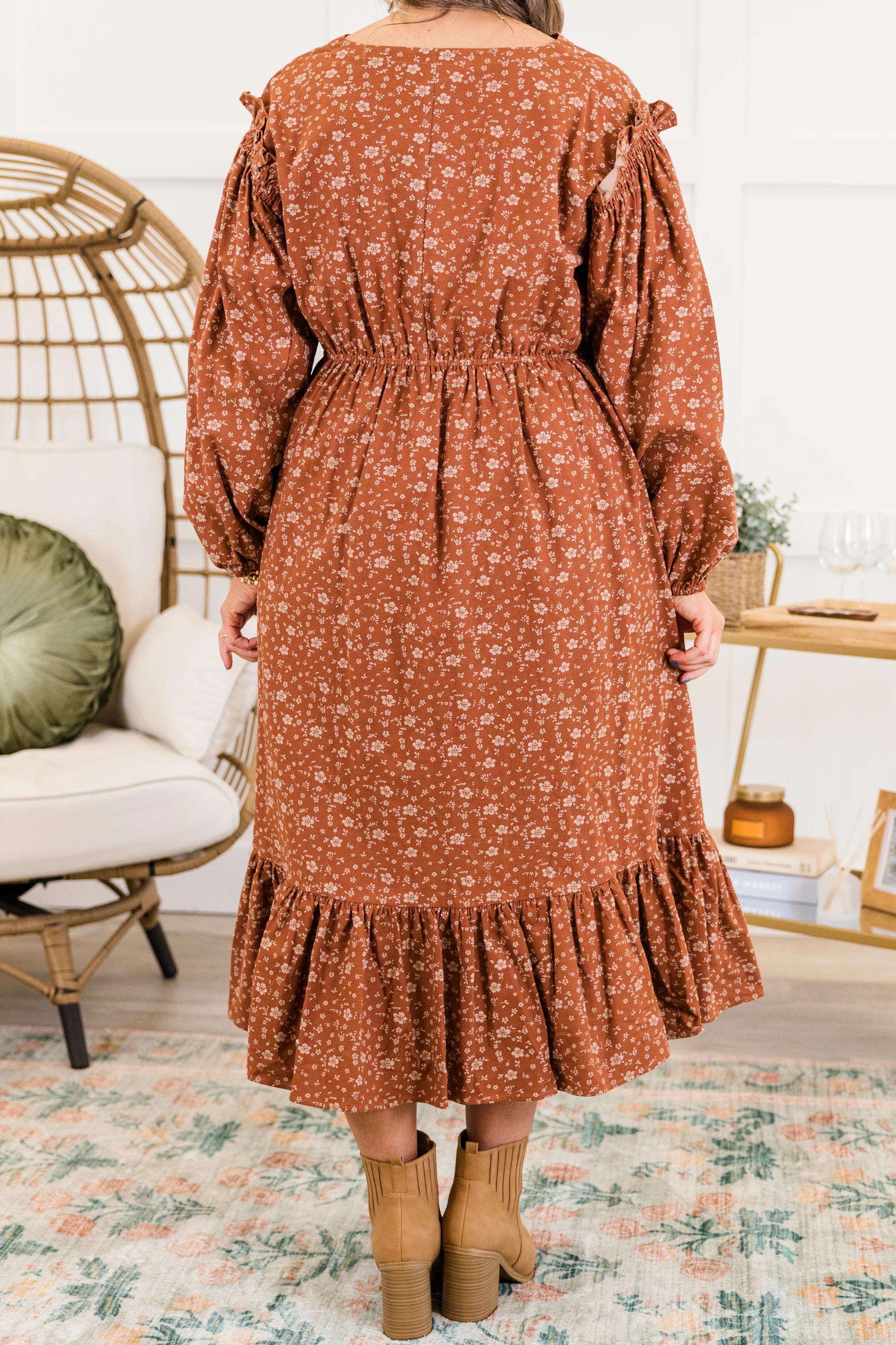 Memorize Today Dress, Rust Floral - Giverhouse