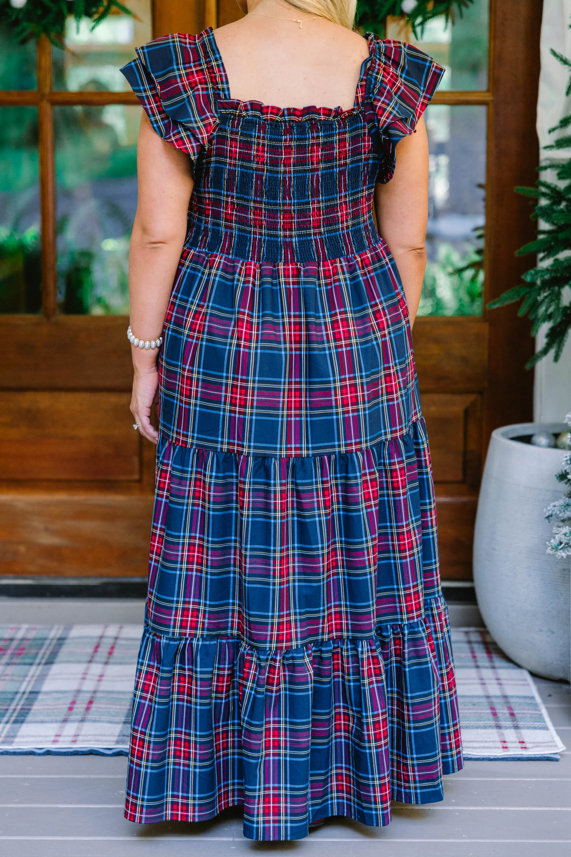 The Wildflower's Song Maxi Dress, Navy Tartan - Giverhouse