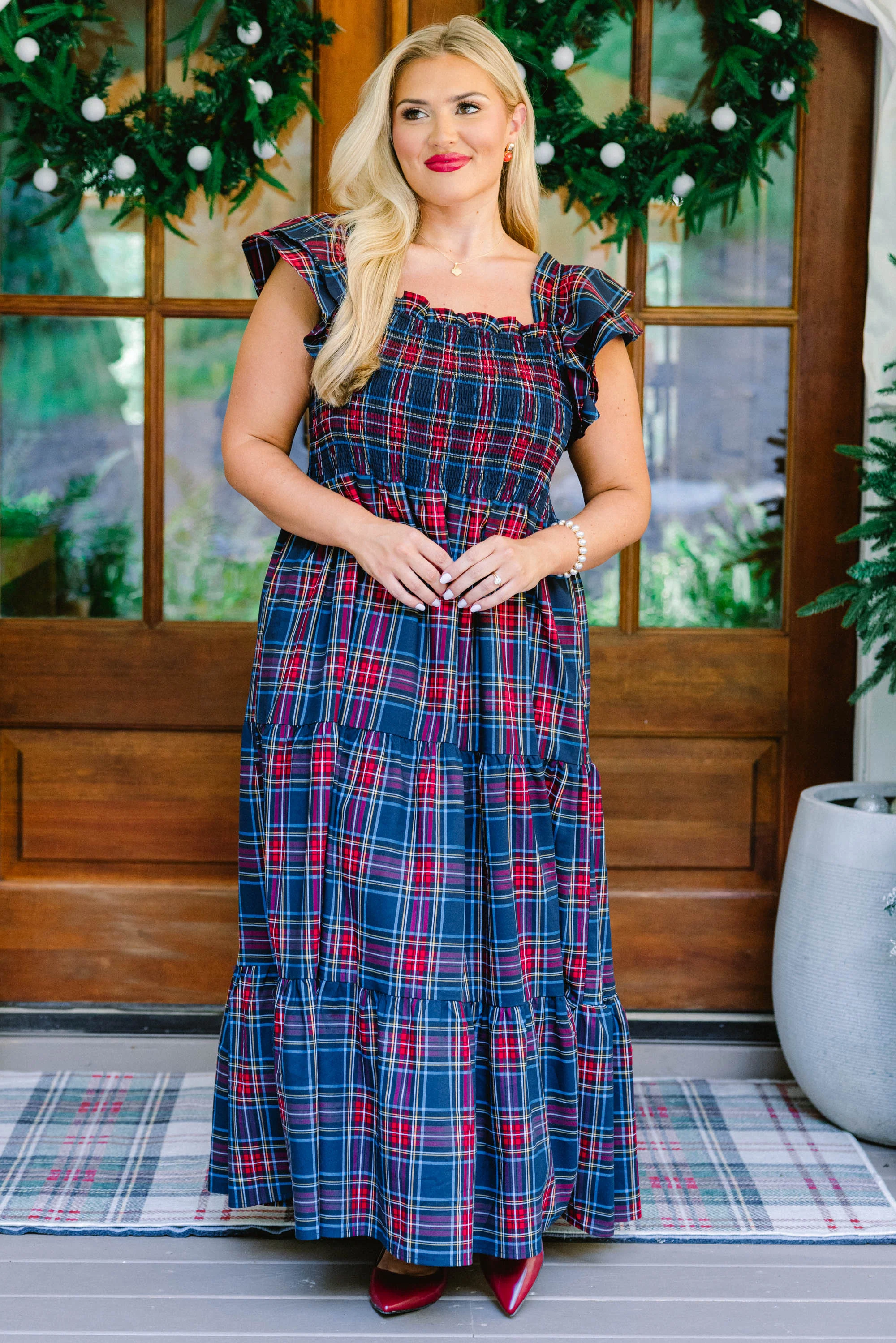The Wildflower's Song Maxi Dress, Navy Tartan - Giverhouse