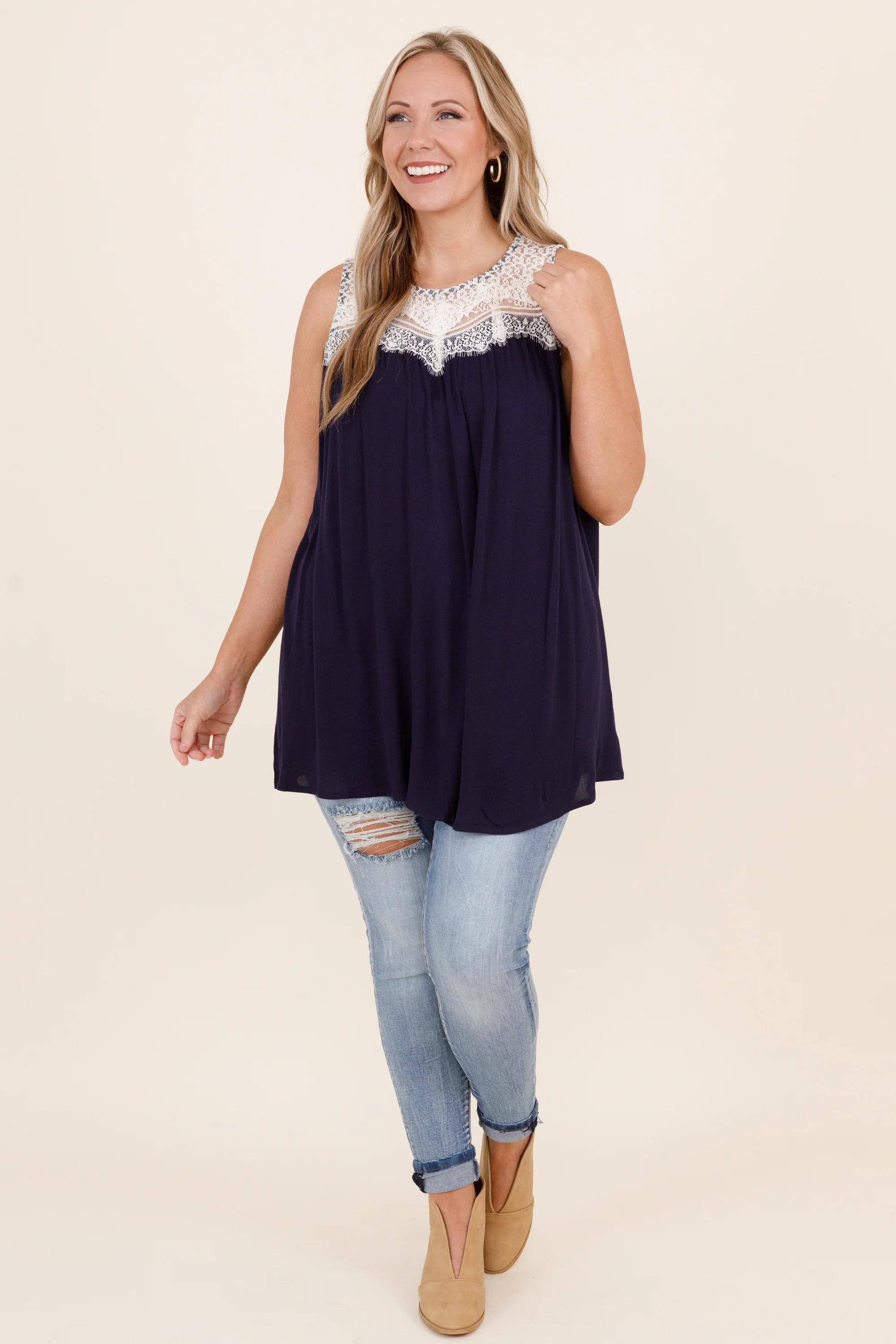 Lace With Love Top, Navy - Giverhouse