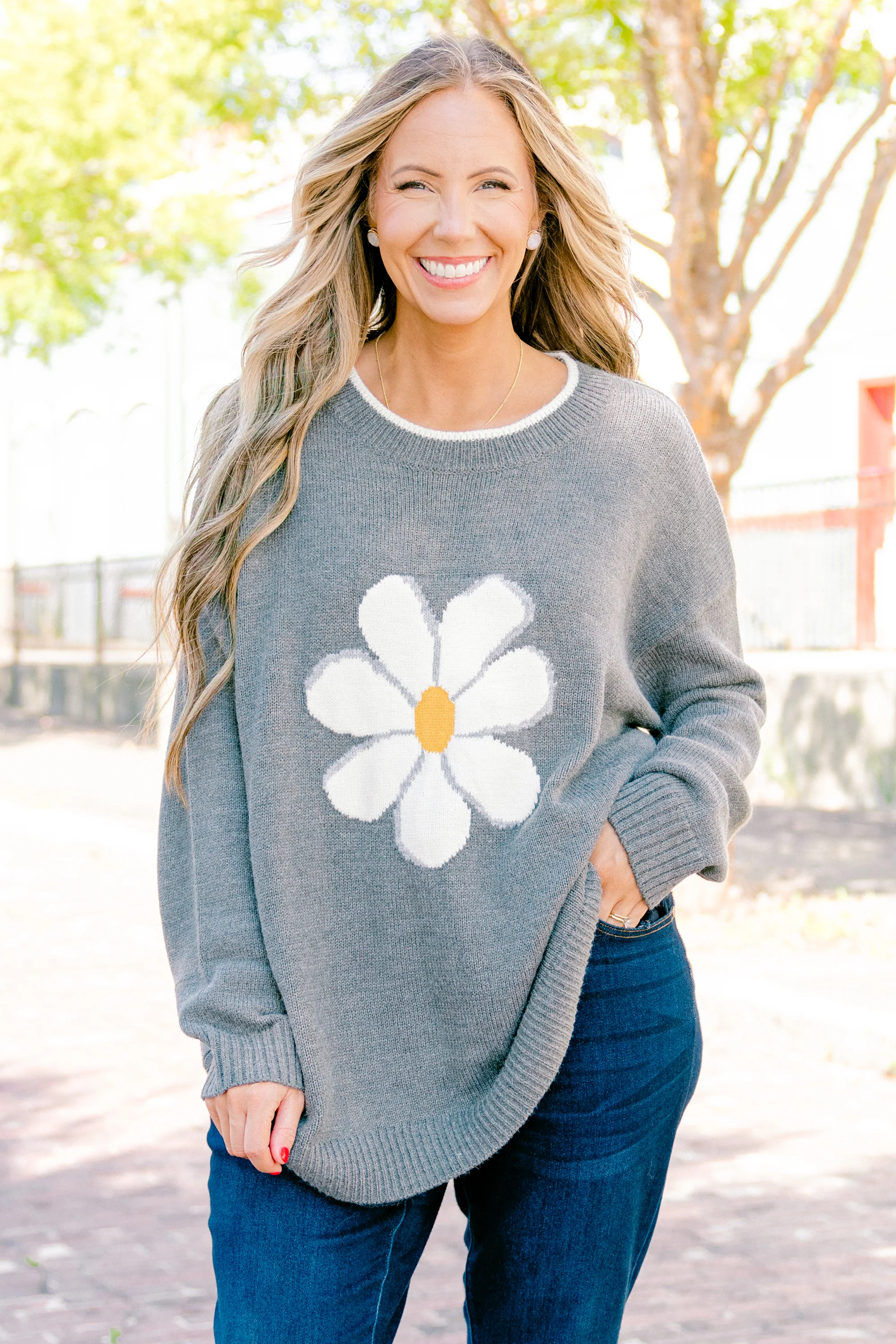 Daisy Fresh Sweater, Gray - Giverhouse