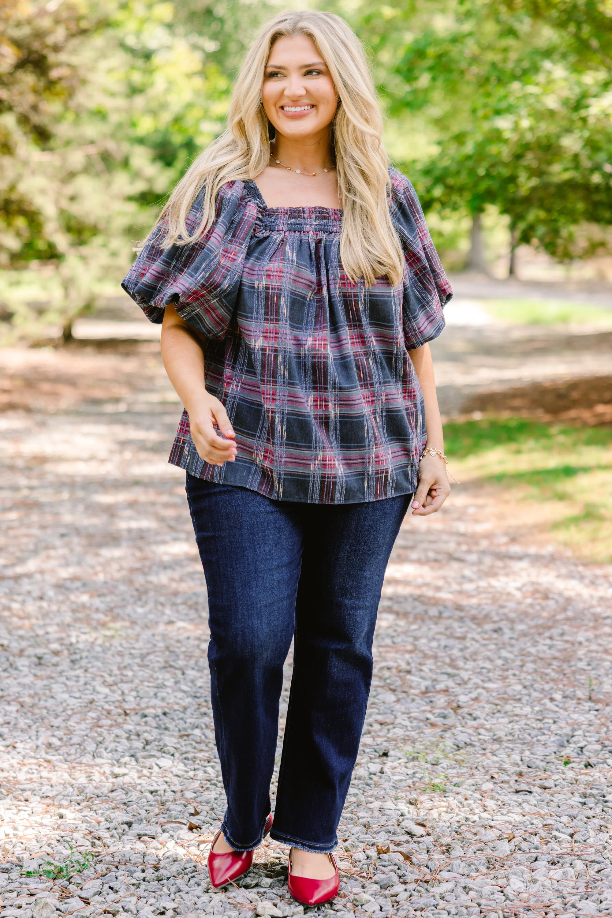 Cozy Love Top, Gray-Pink Plaid - Giverhouse