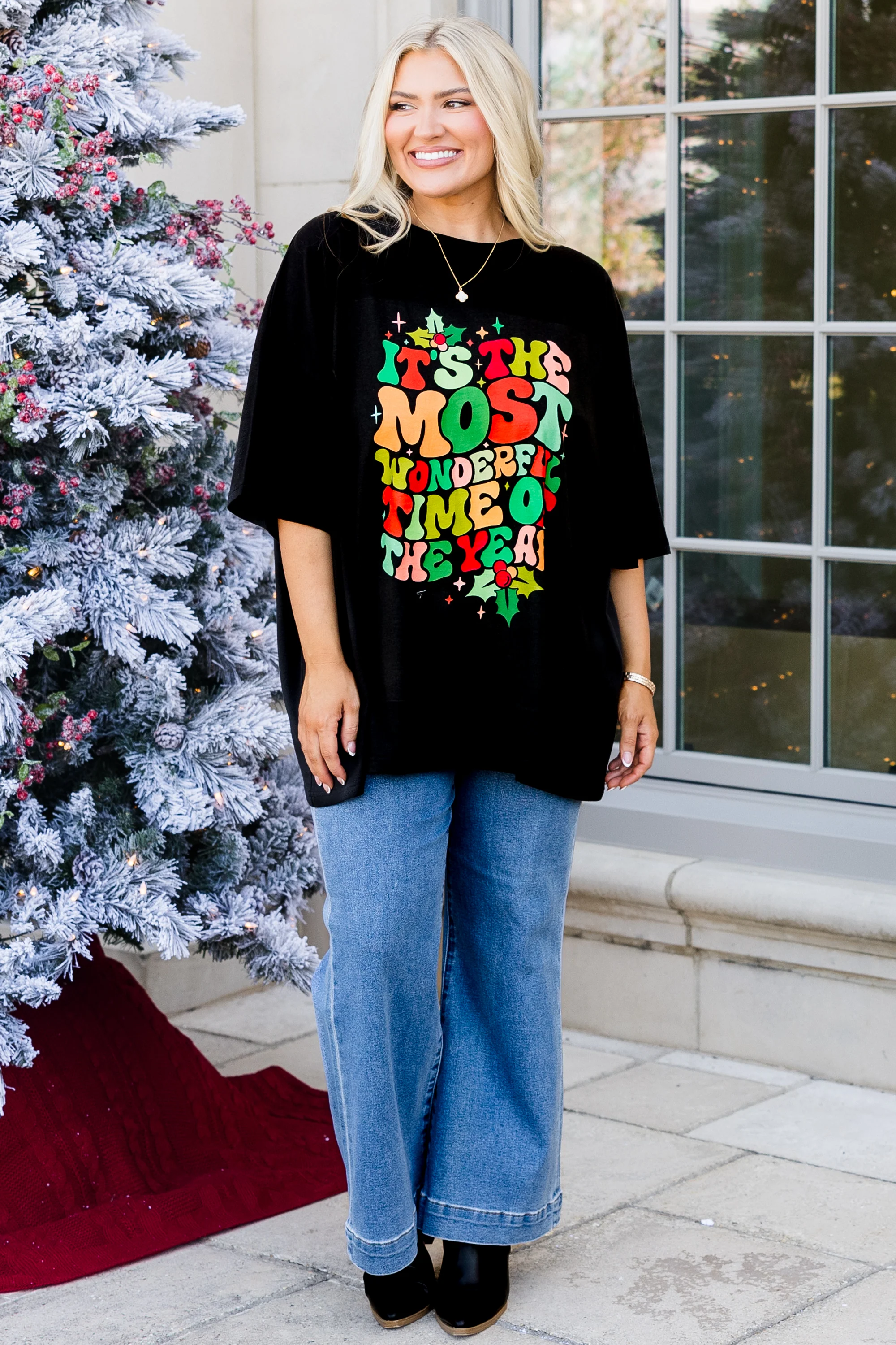 Most Wonderful Time Boyfriend Tee, Black - Giverhouse