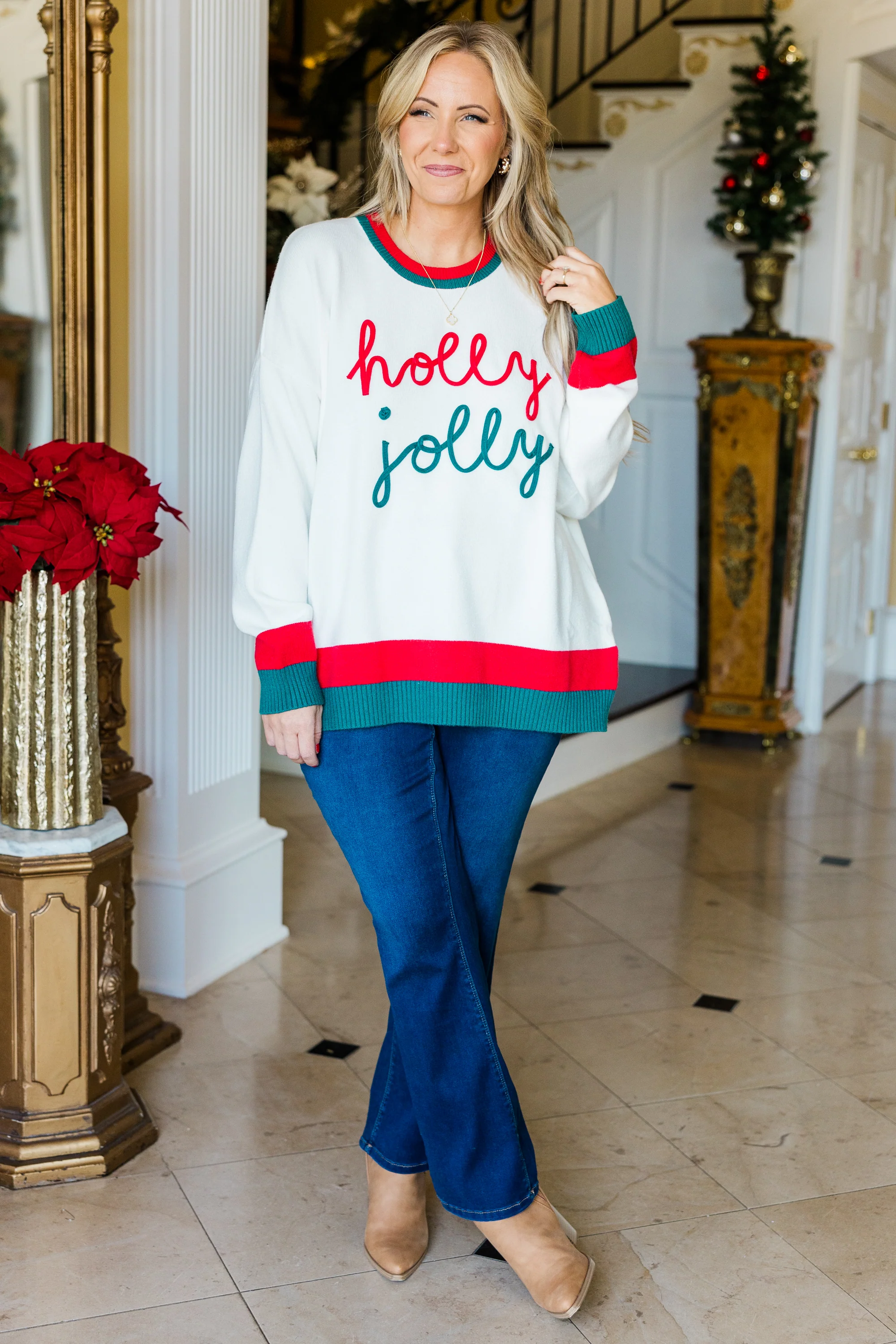 Holly Jolly Baby Sweater, White - Giverhouse