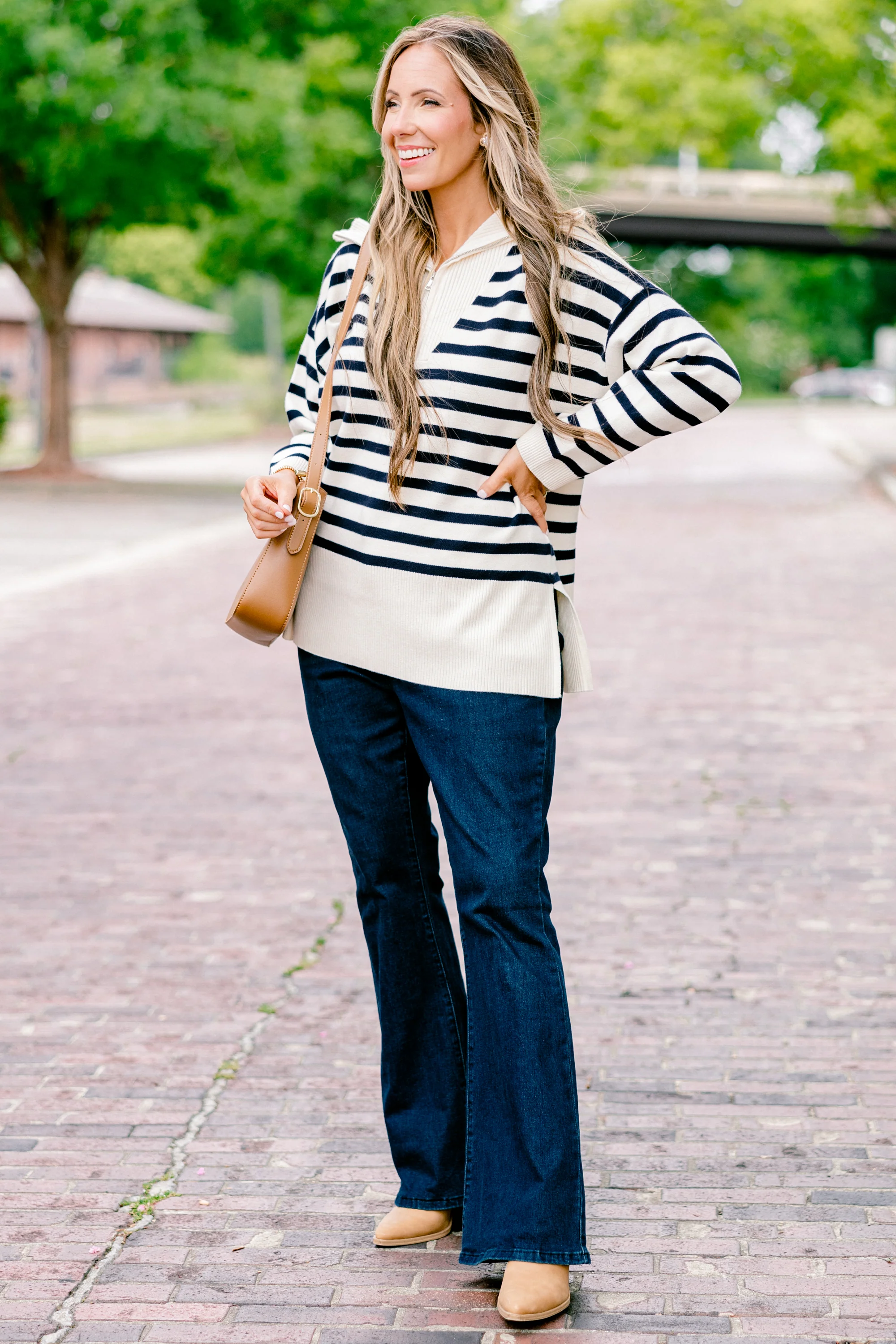 Sweet Stripes Sweater, Taupe - Giverhouse