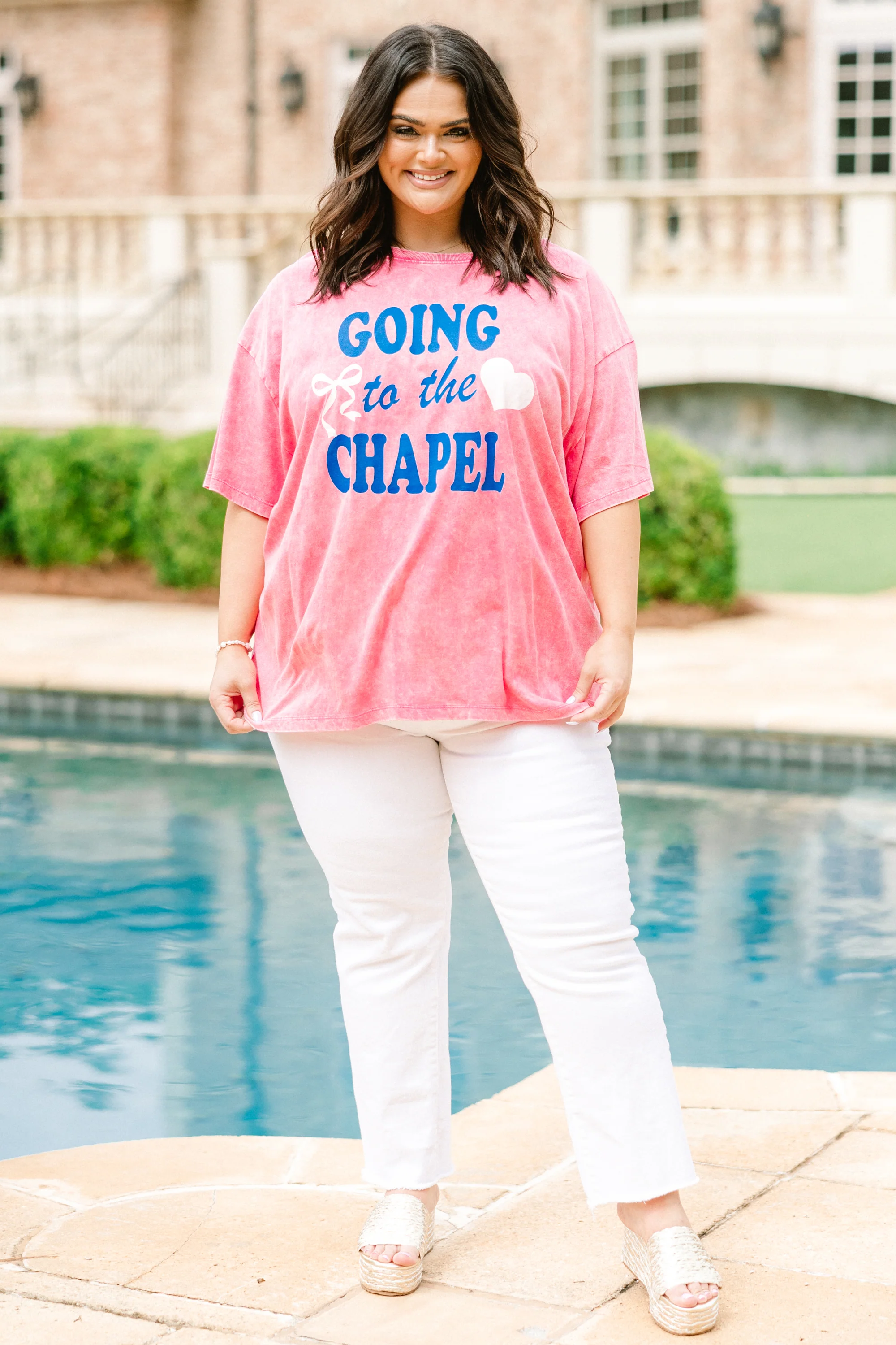 We're Going to the Chapel Acid Wash Relaxed Tee, Fuchsia - Giverhouse
