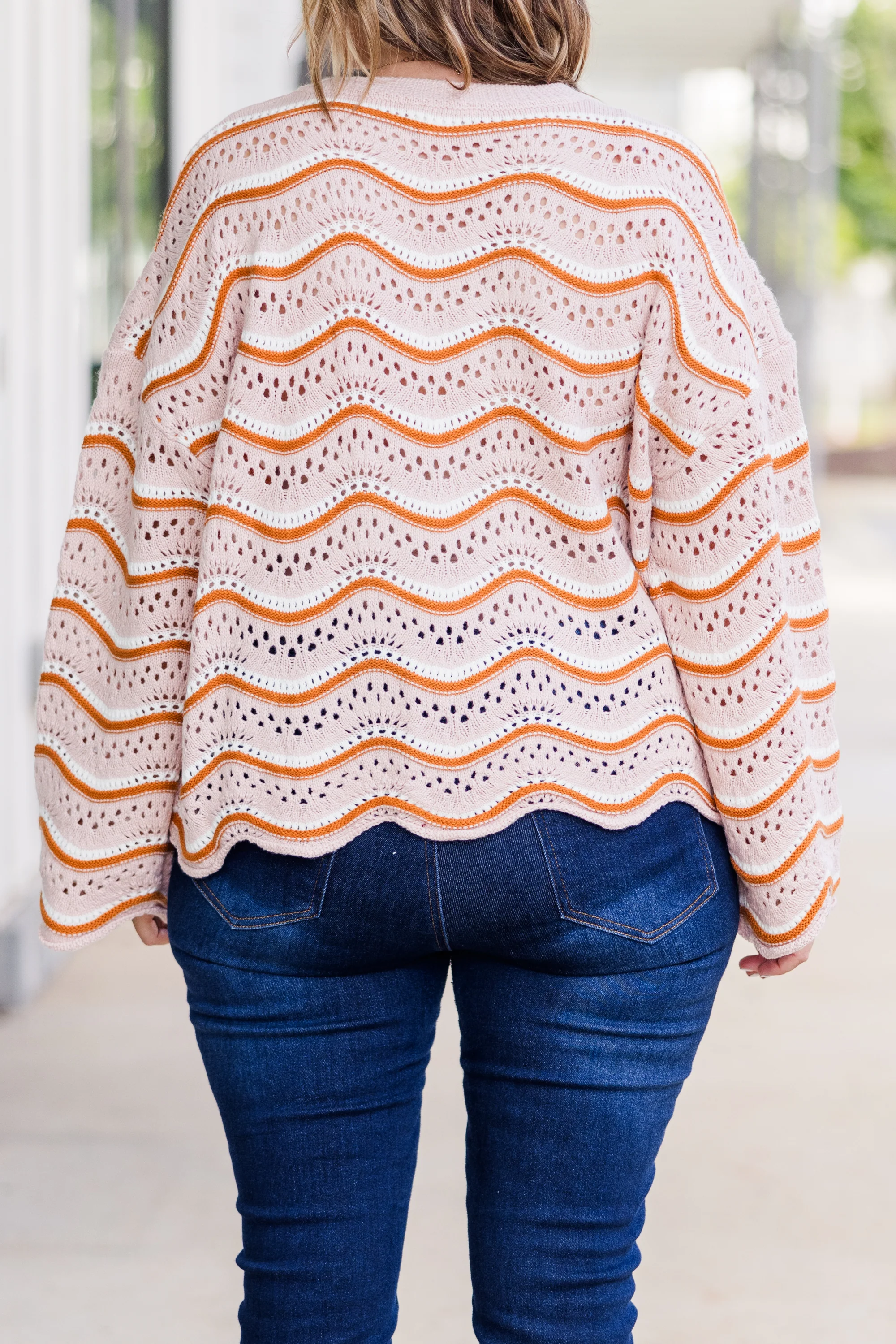 Wavy Comfort Sweater, Cream-Brown - Giverhouse