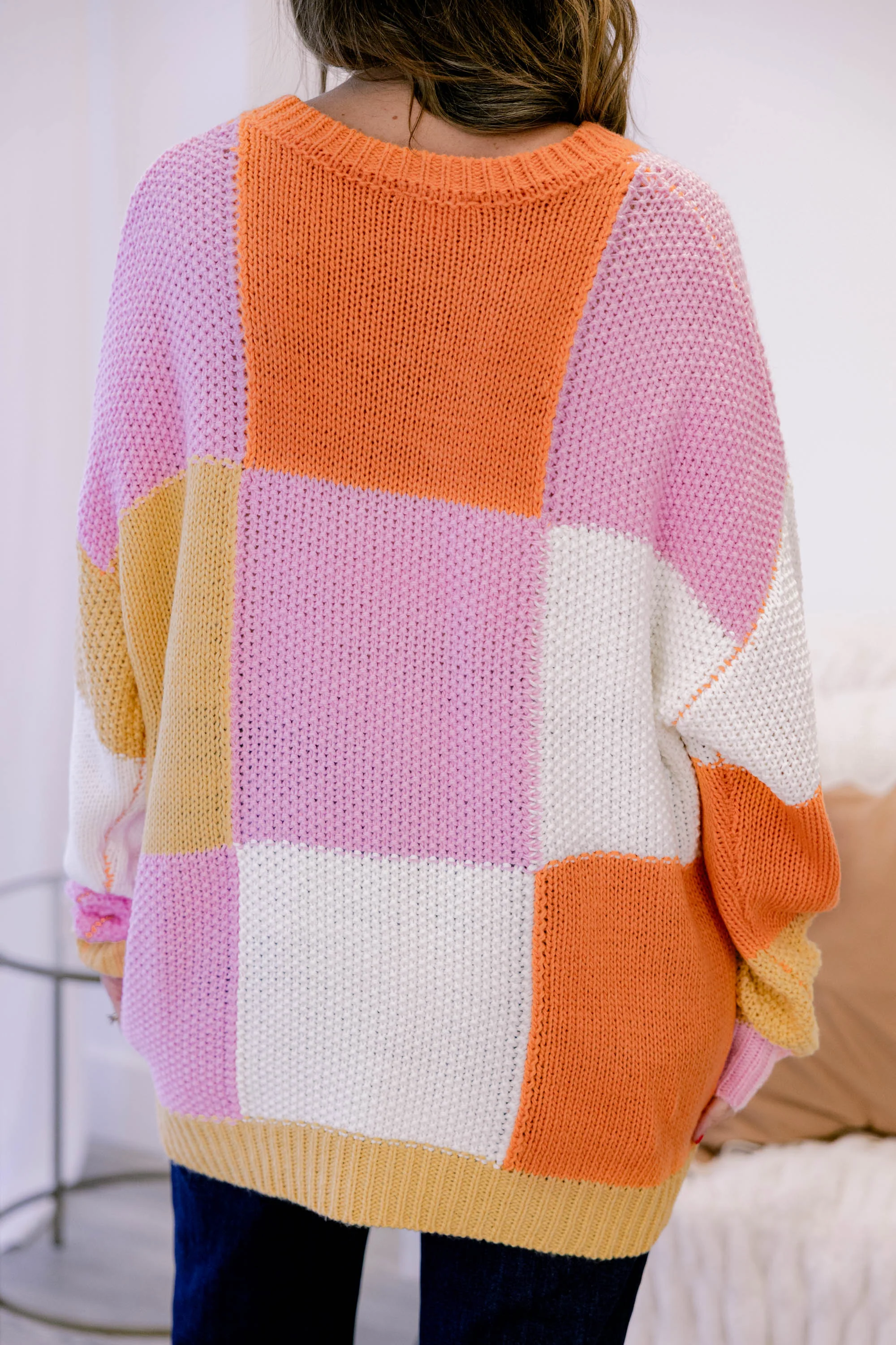 Block and Back Sweater, Orange-Pink - Giverhouse