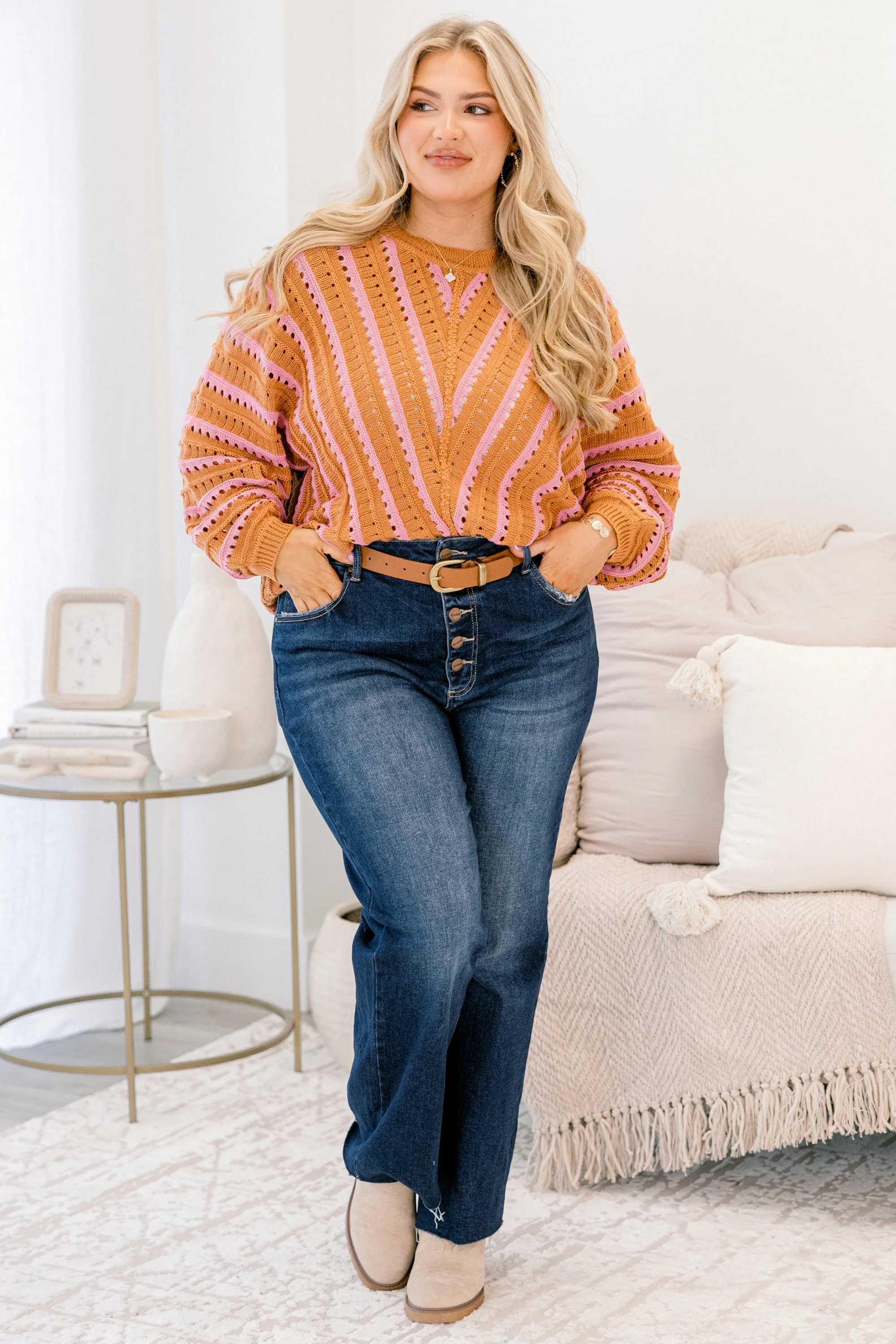 Hometown Memories Sweater, Brown-Pink - Giverhouse