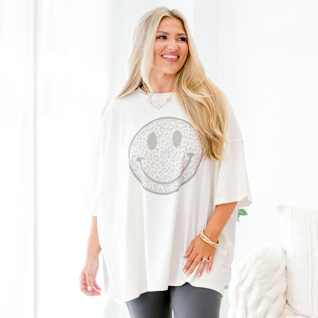 Lil Bit Of Leopard Boyfriend Tee, Ivory - Giverhouse