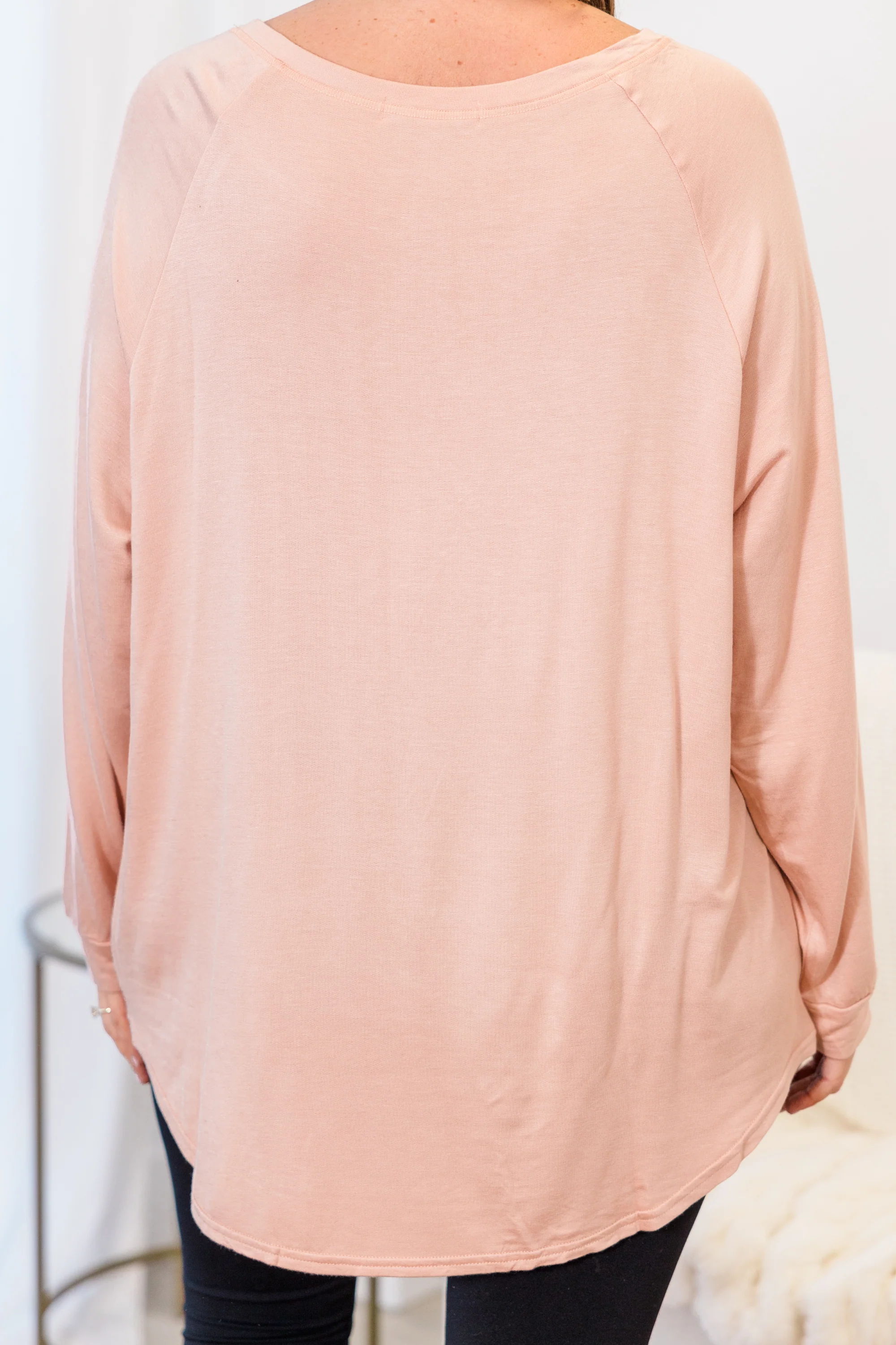 Curved Hem Slouchy Dolman Tunic, Blush Fleece - Giverhouse