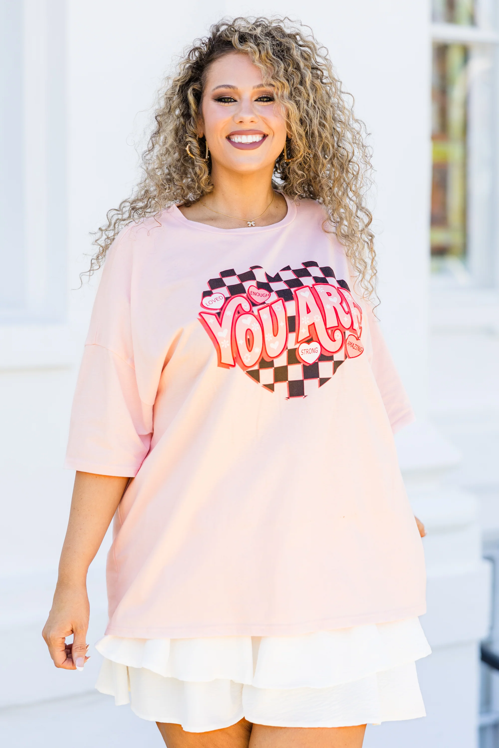 You Are Everything Boyfriend Tee, Cream Pink - Giverhouse