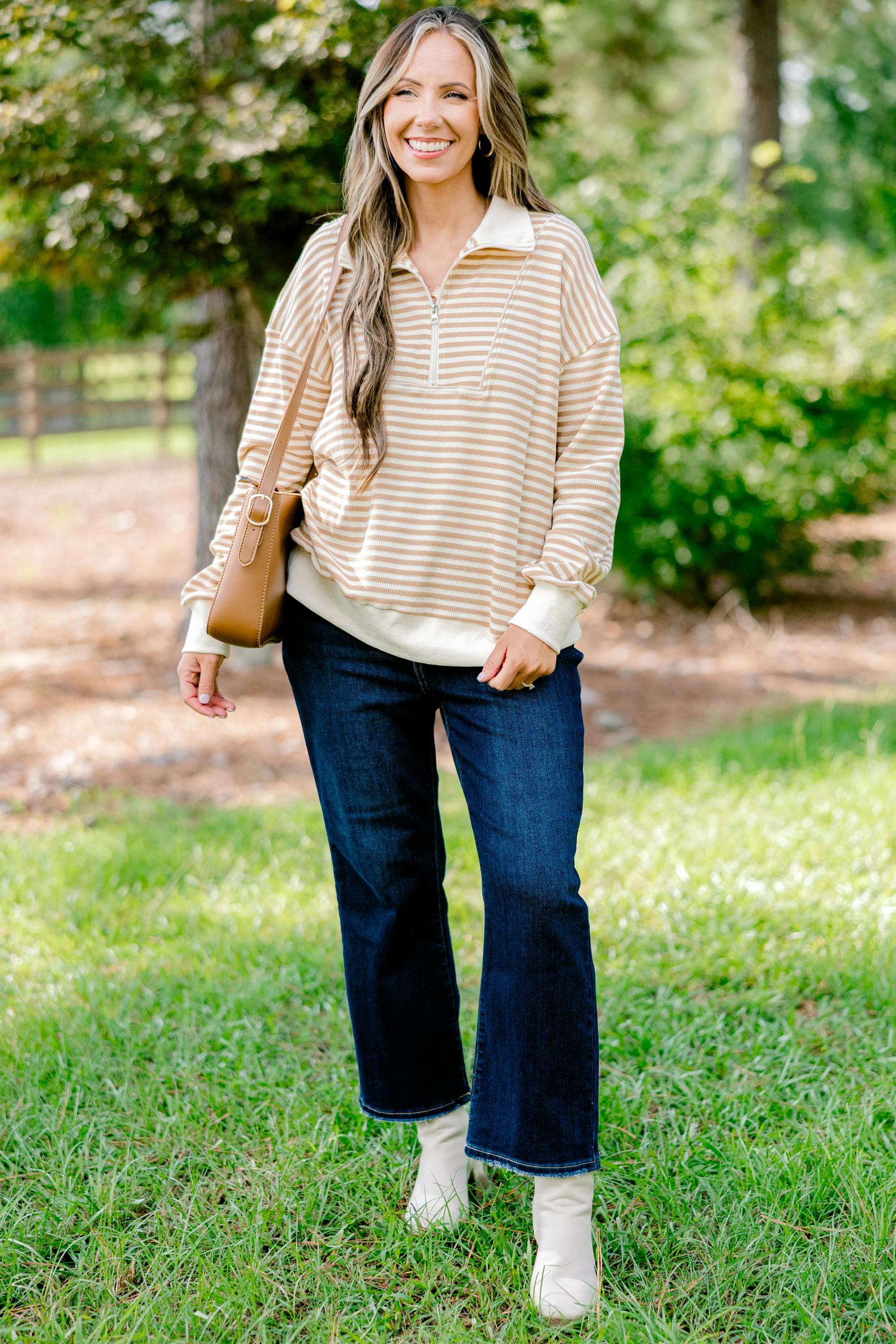 She's An Academic Pullover, Brown-Cream - Giverhouse