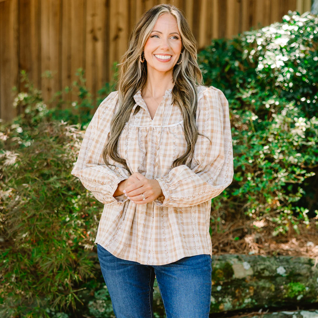 Miss My Love Top, Brown Gingham - Giverhouse