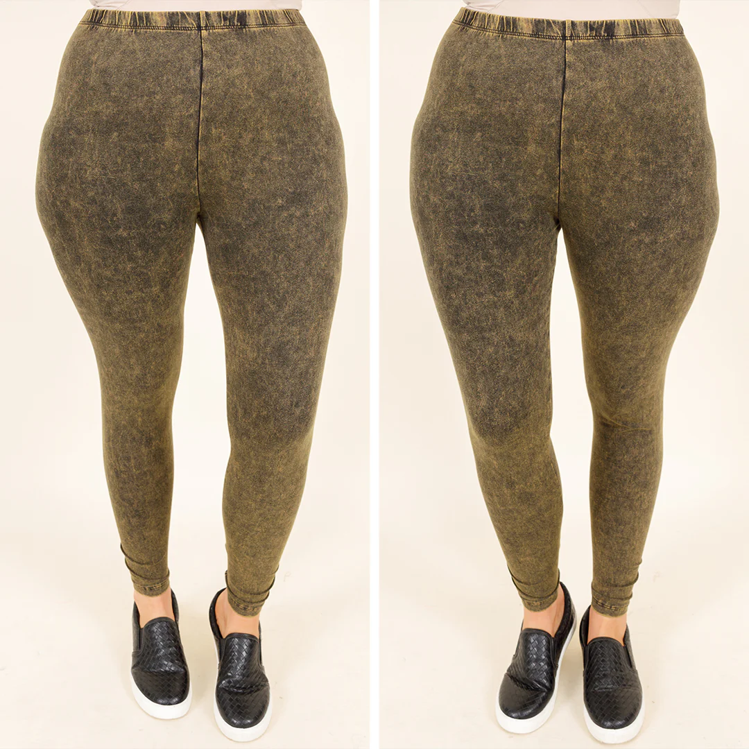 Well Worth It Mineral Wash Leggings, Olive - Giverhouse