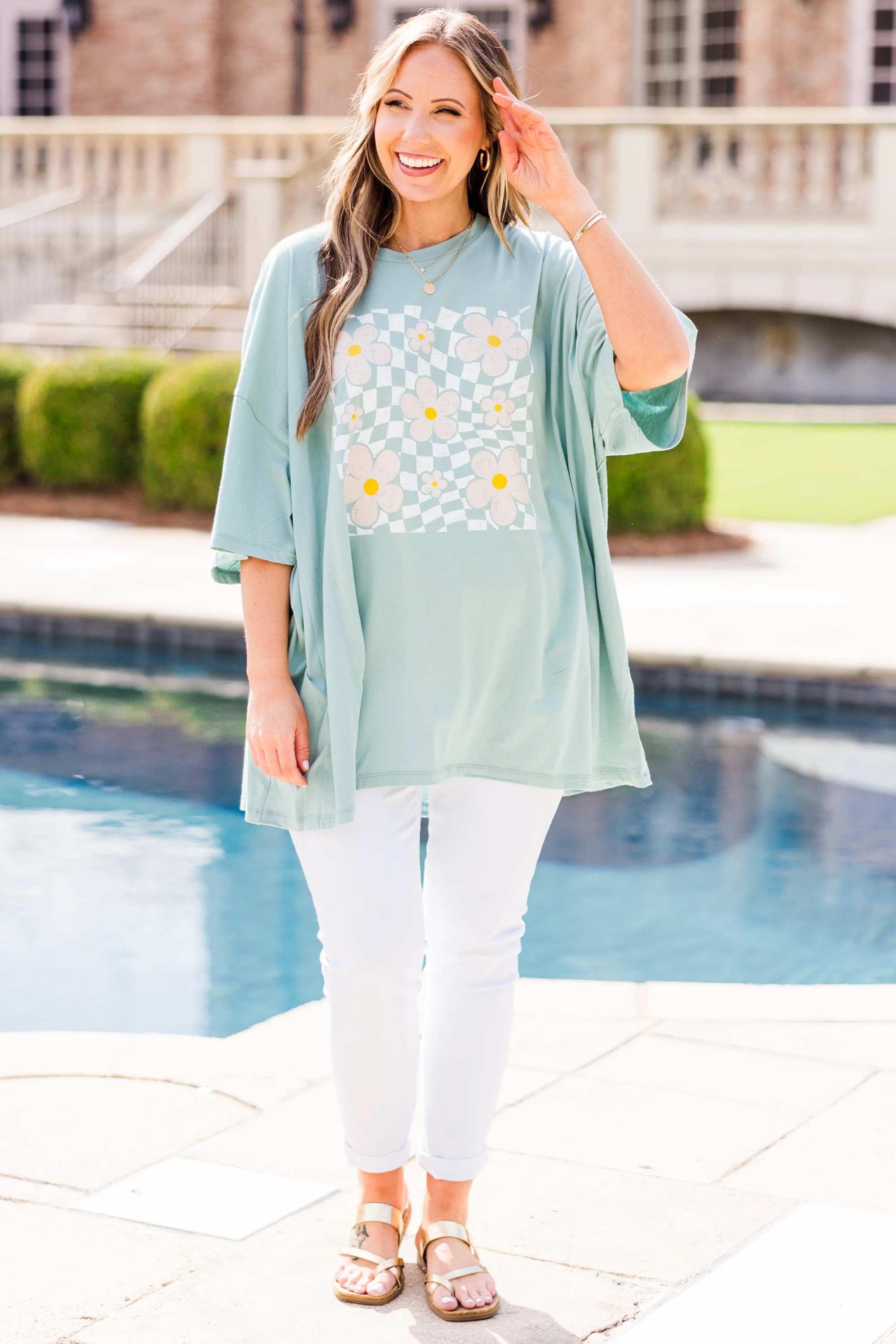 Picking Flowers Boyfriend Tee, Dusty Green - Giverhouse