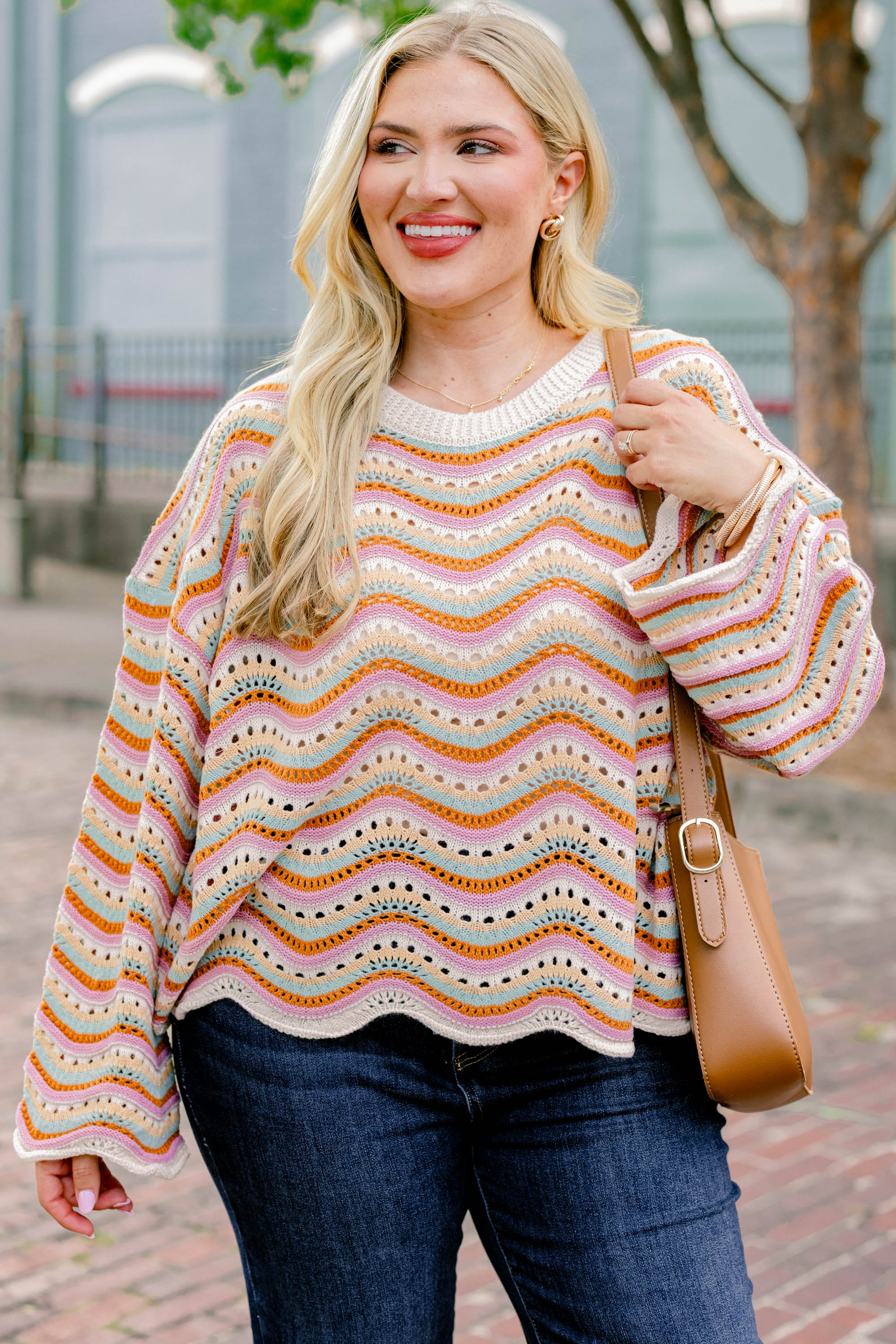 Wavy Comfort Sweater, Cream Multi - Giverhouse