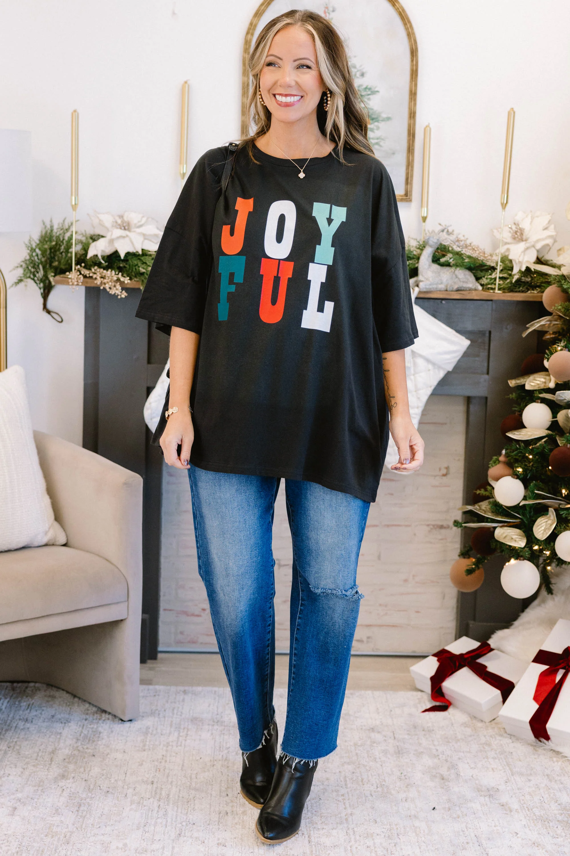 Joyful Boyfriend Tee, Black - Giverhouse