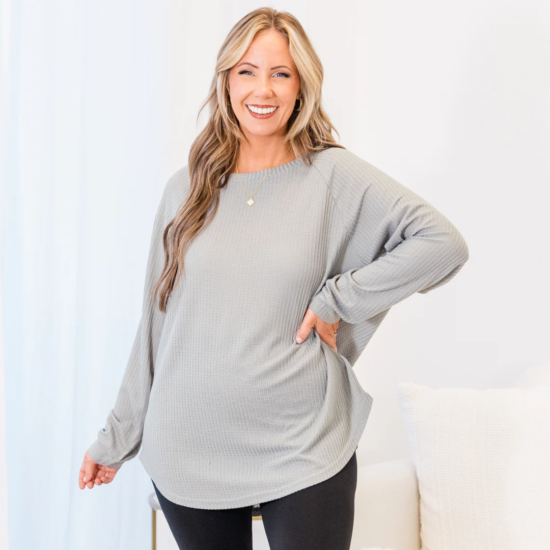 Curved Hem Slouchy Dolman Tunic, Heather Grey Thermal - Giverhouse