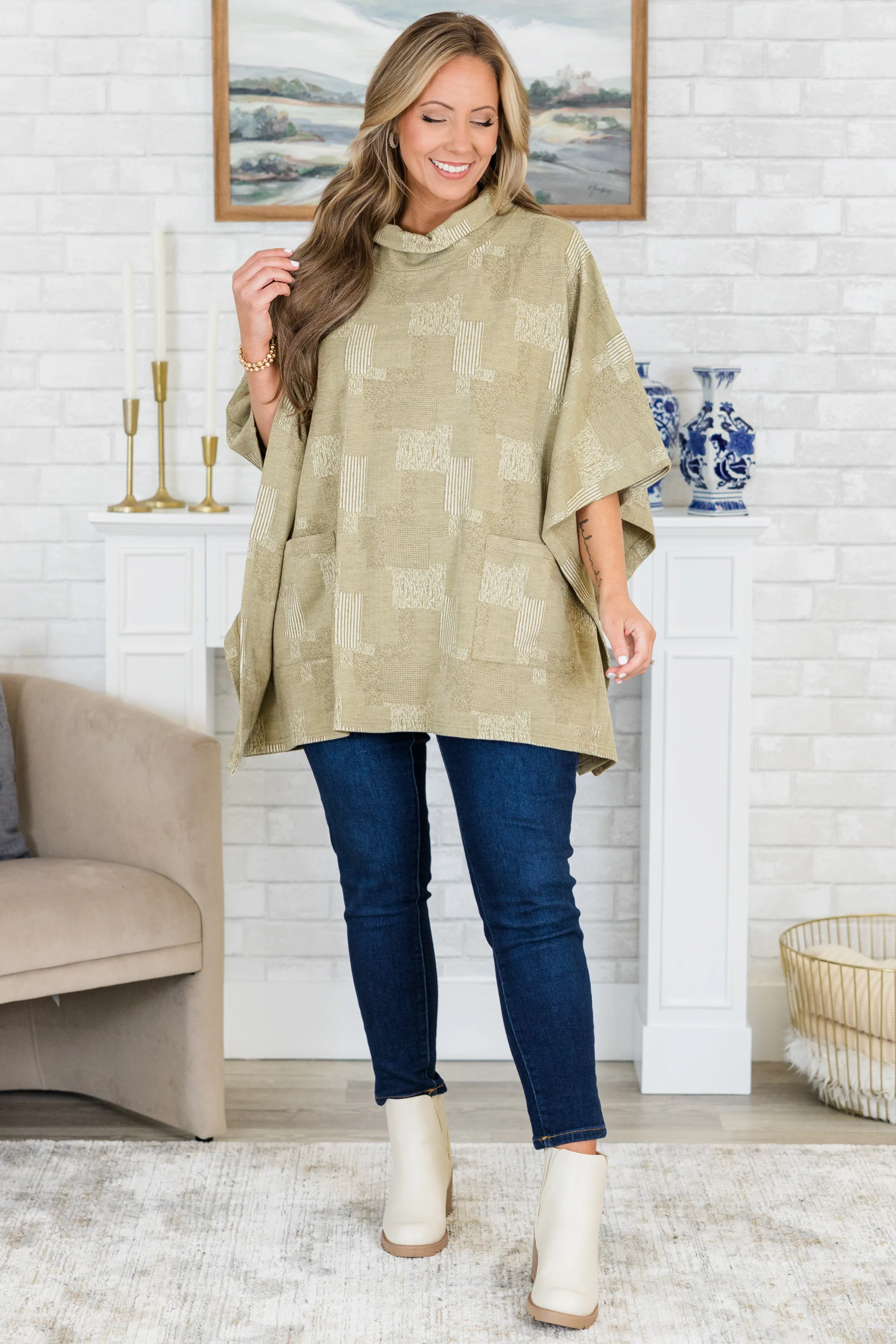 Sweater Weather Poncho, Taupe - Giverhouse