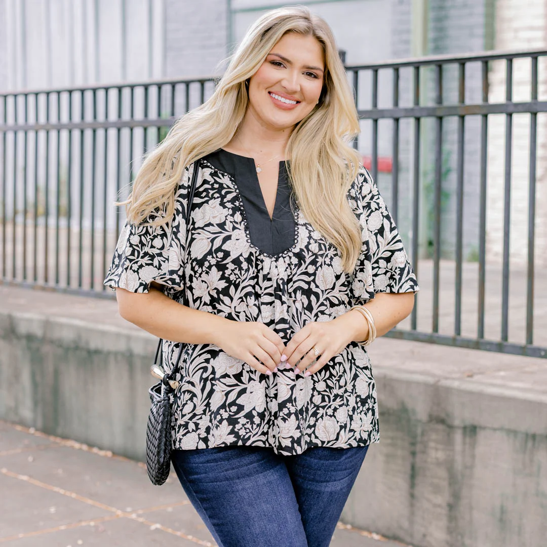 Nautical Breeze Top, Floral Black - Giverhouse
