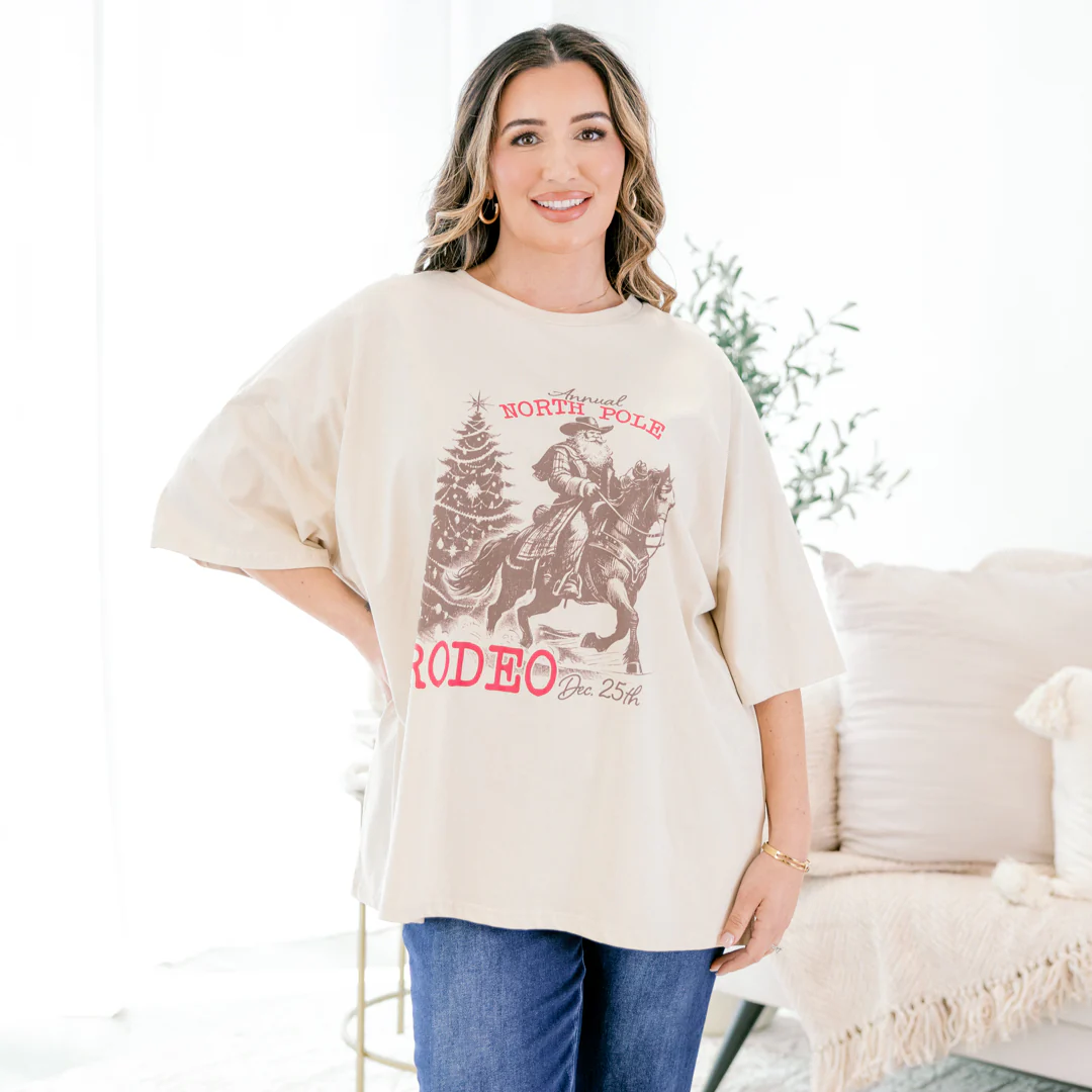 North Pole Rodeo Boyfriend Tee, Light Mocha - Giverhouse