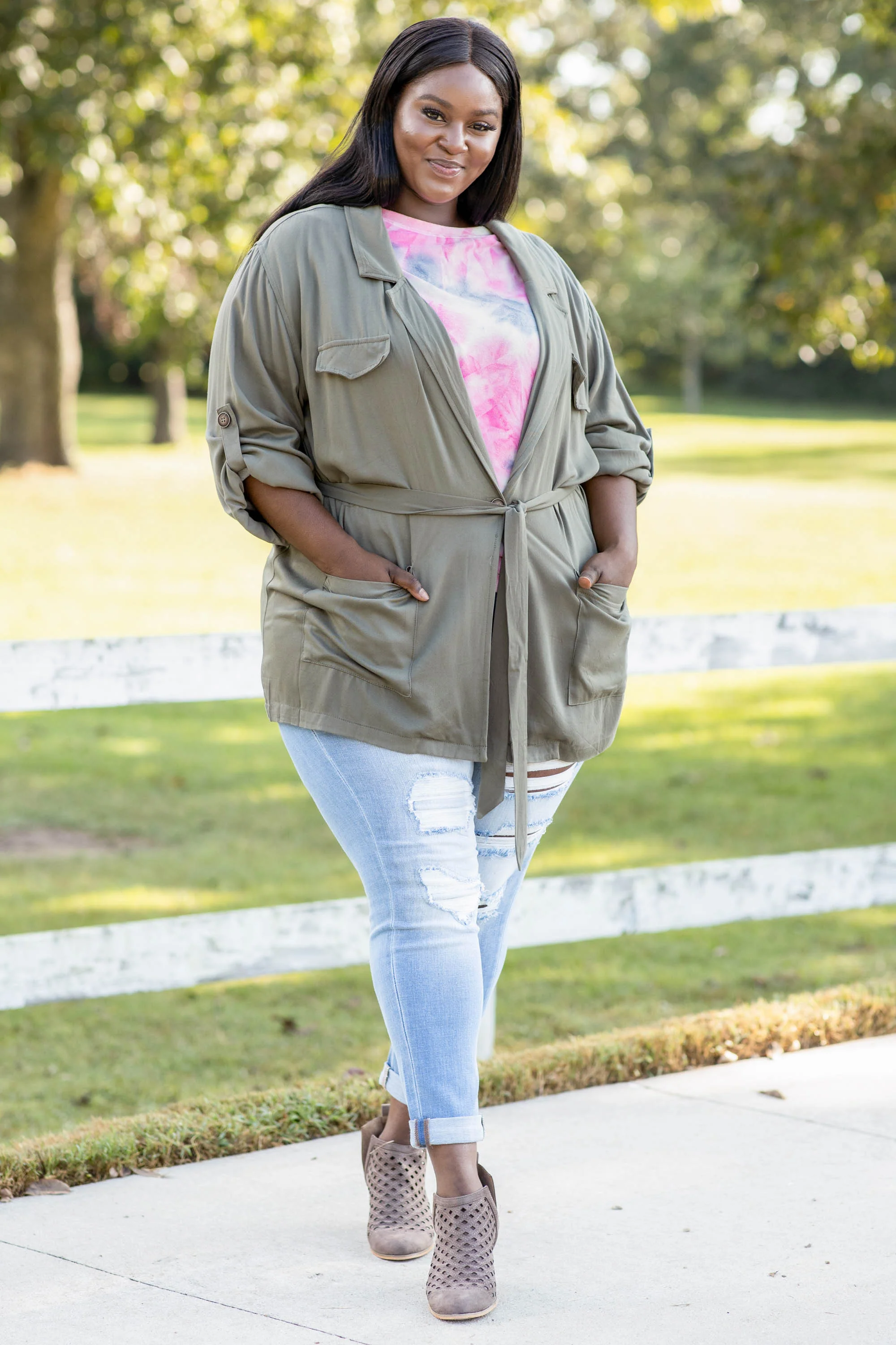 Curved Hem Slouchy Dolman Tunic, Tie Dye Pink - Giverhouse