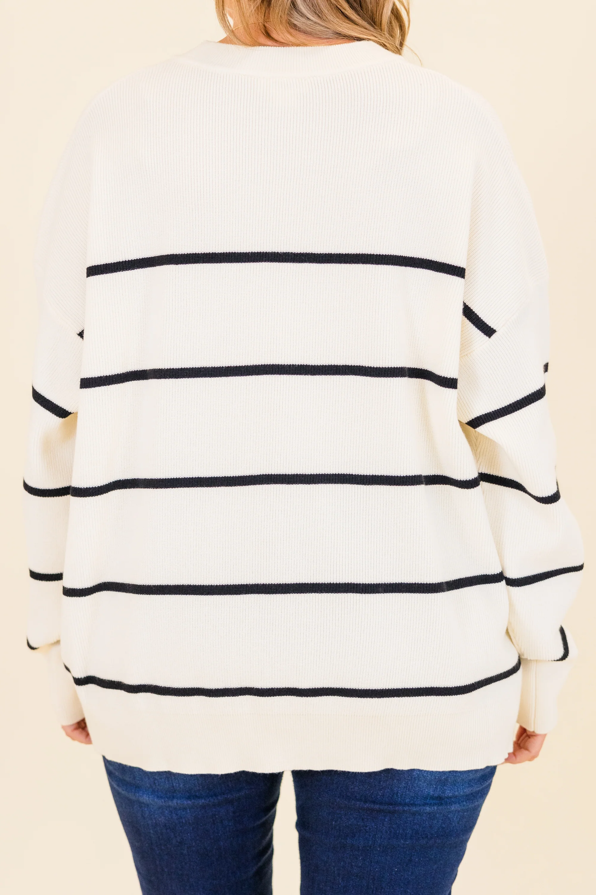 Lux Stripe Sweater, White - Giverhouse