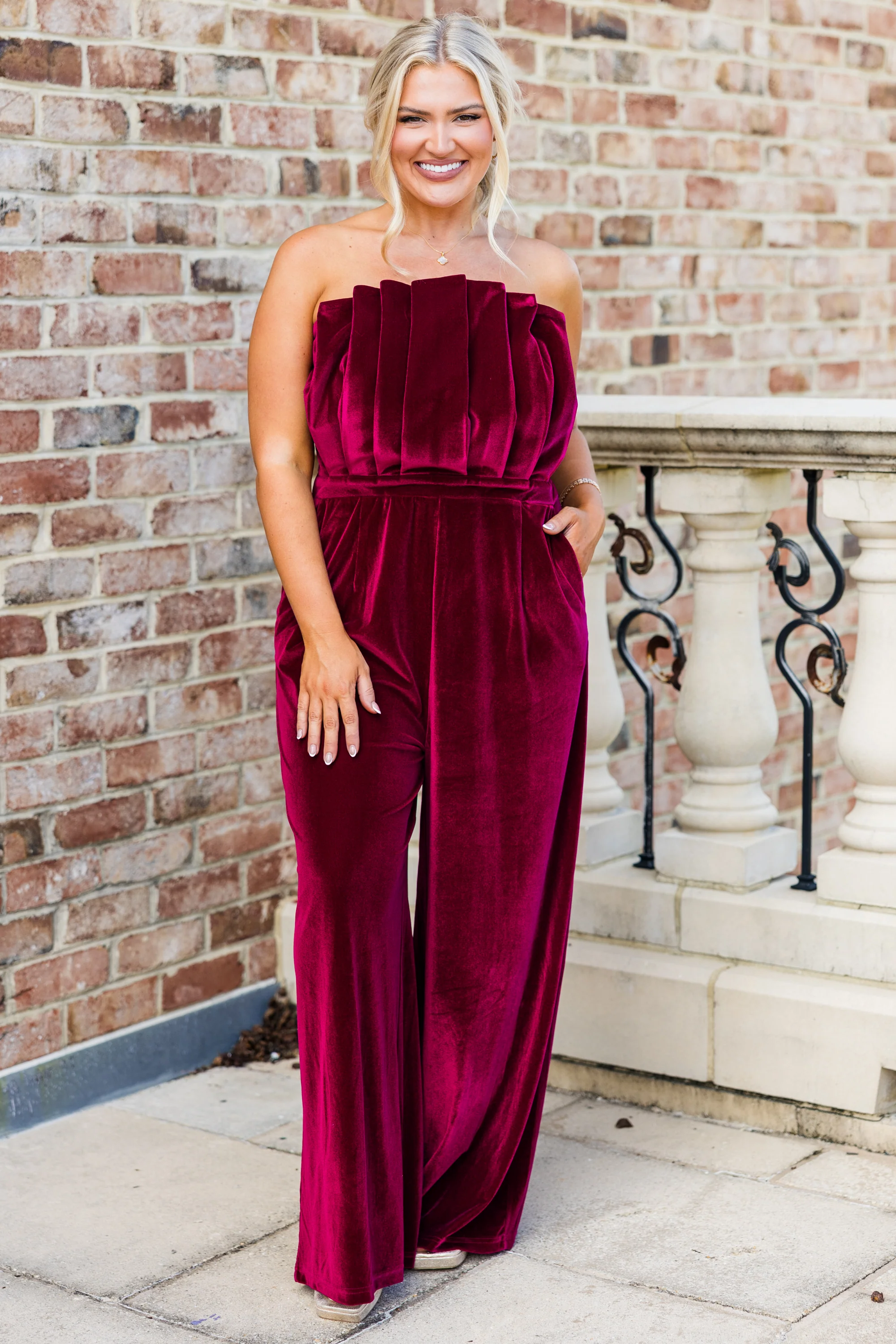 Waltz Through Winter Jumpsuit, Wine - Giverhouse