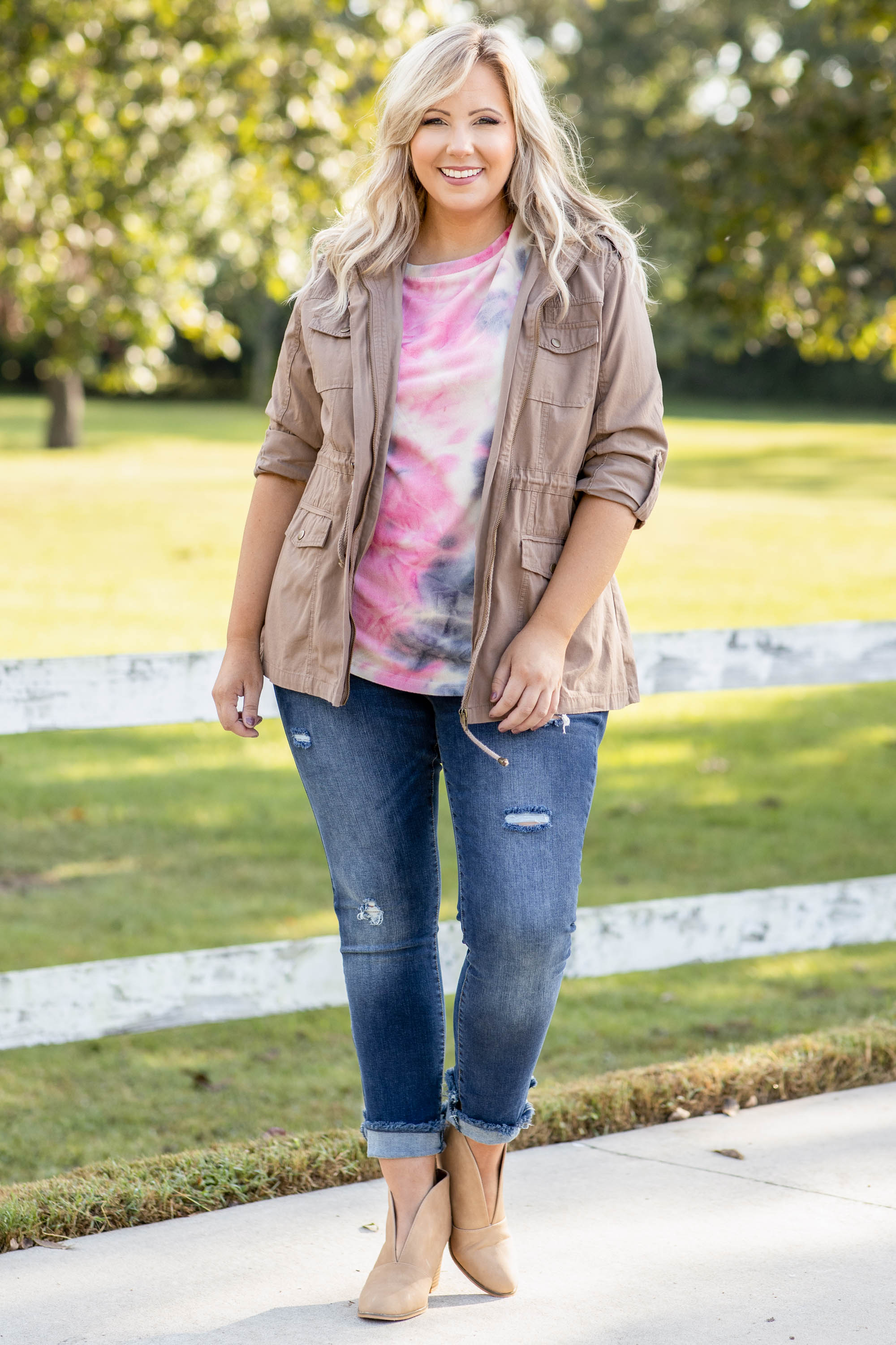 Curved Hem Slouchy Dolman Tunic, Tie Dye Pink - Giverhouse