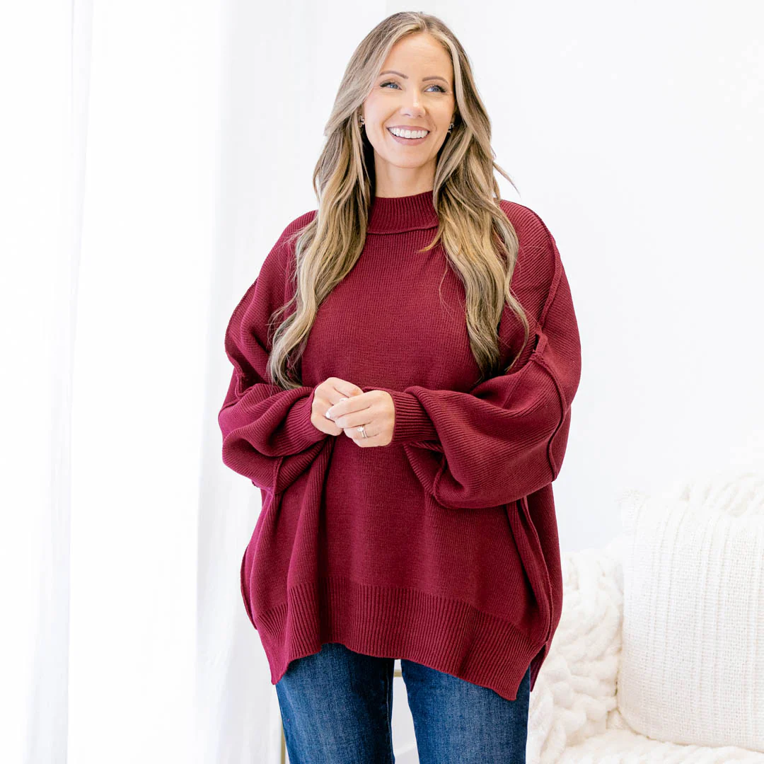 Perfectly Cozy Sweater, Cabernet - Giverhouse