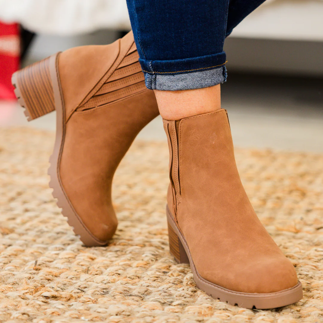 Shift In Perspective Booties, Cognac - Giverhouse