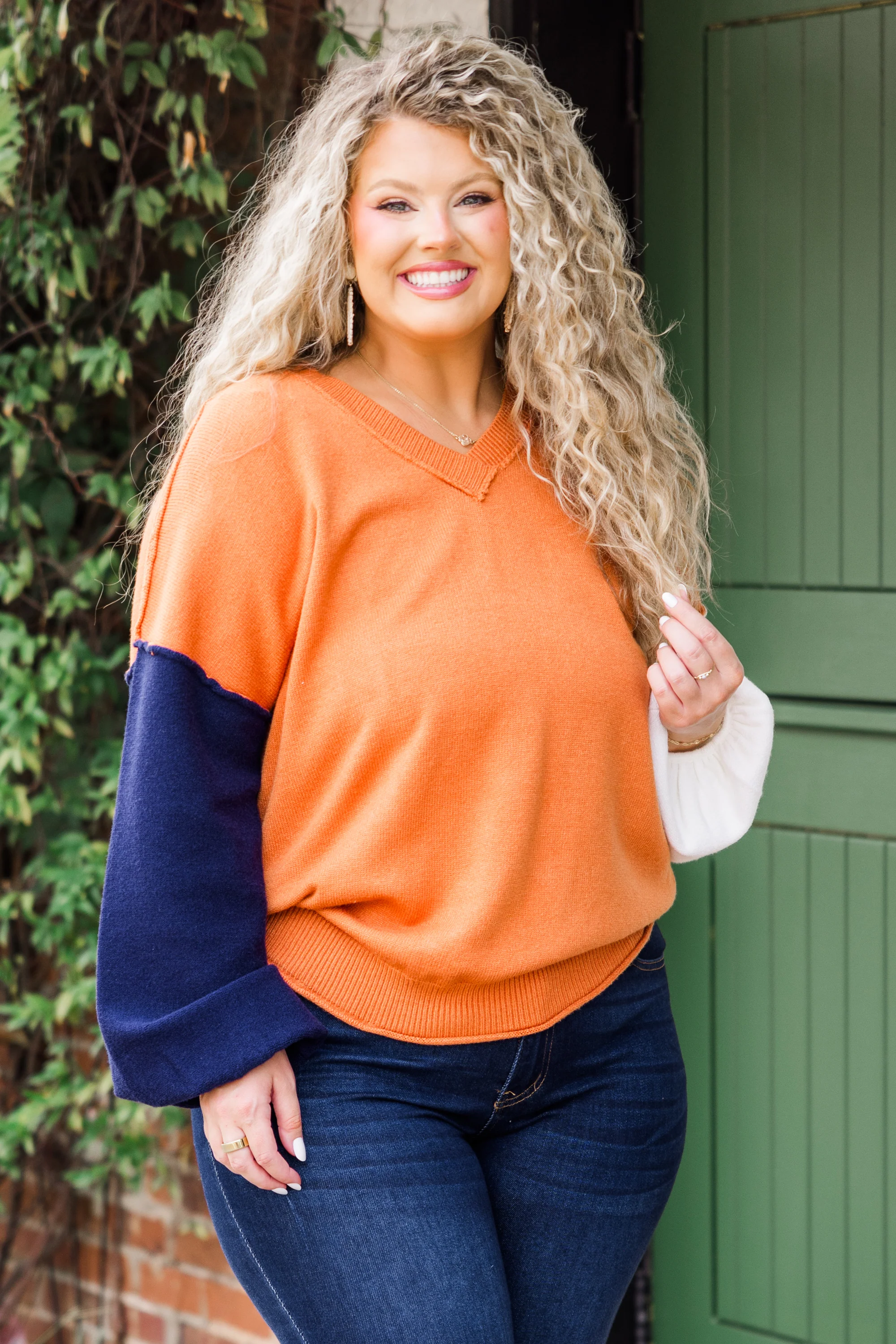 Color Mix Cozy Sweater, Copper-Ivory-Navy - Giverhouse