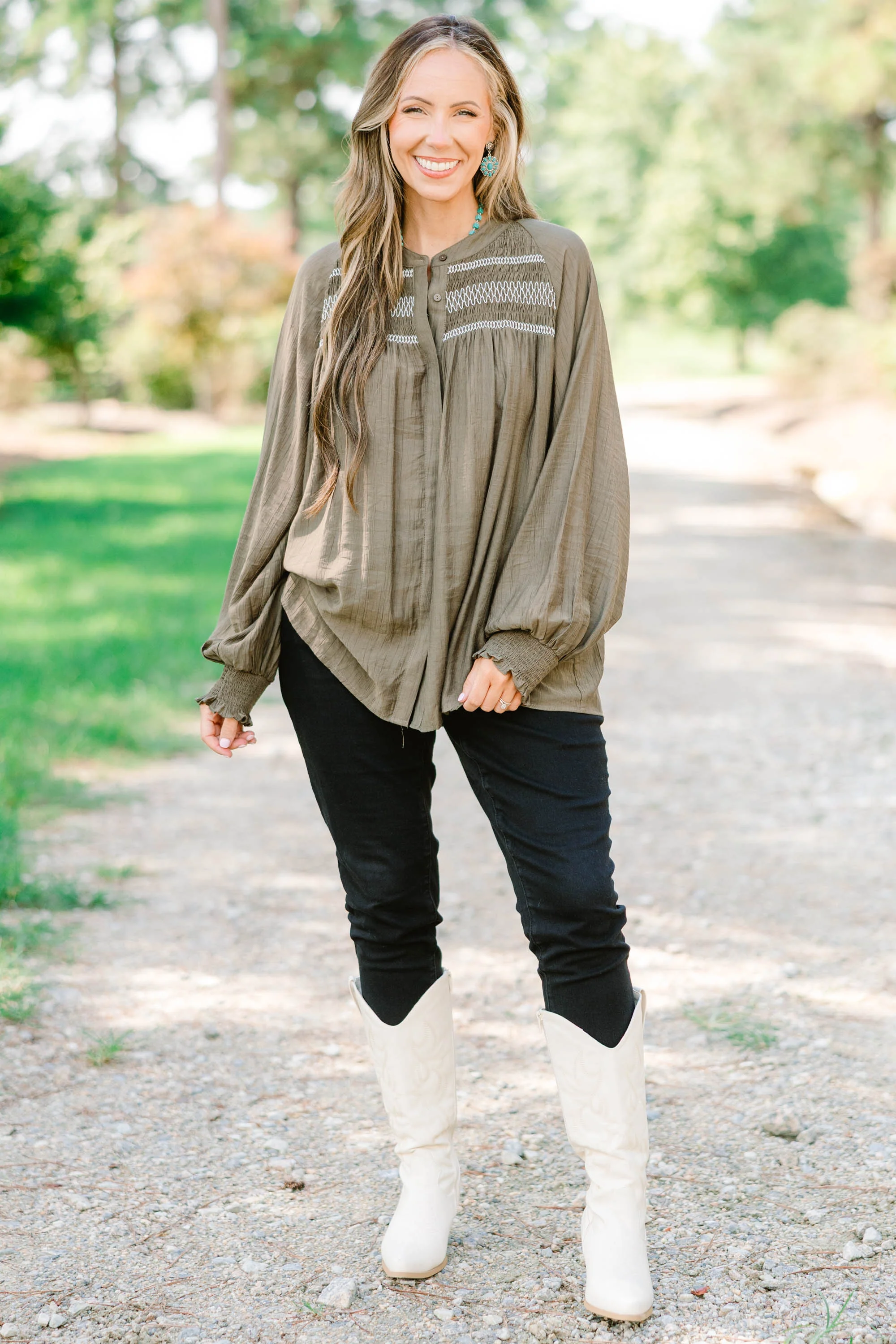 Jumping Ahead Top, Olive - Giverhouse