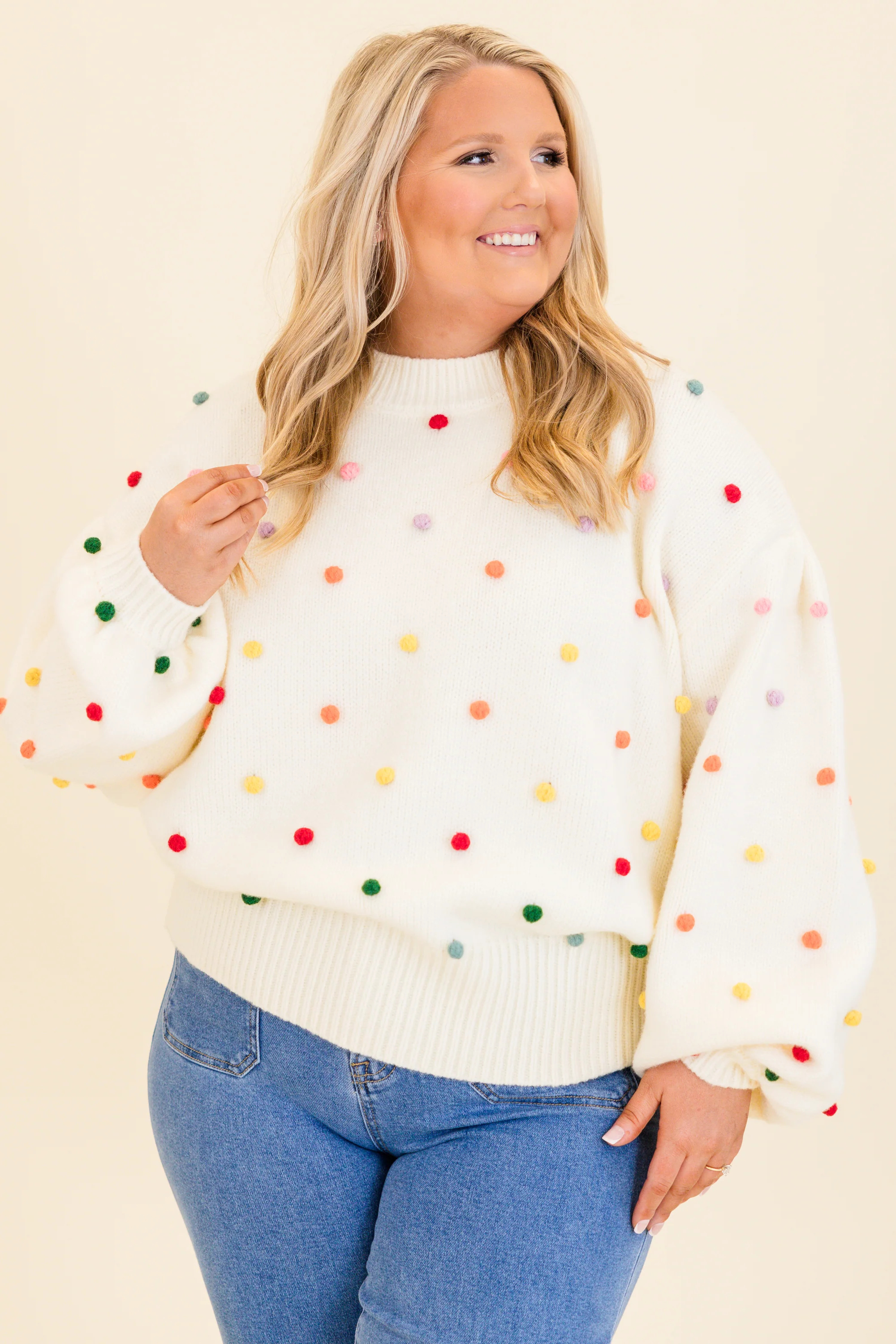 Spotted Charm Sweater, Cream - Giverhouse