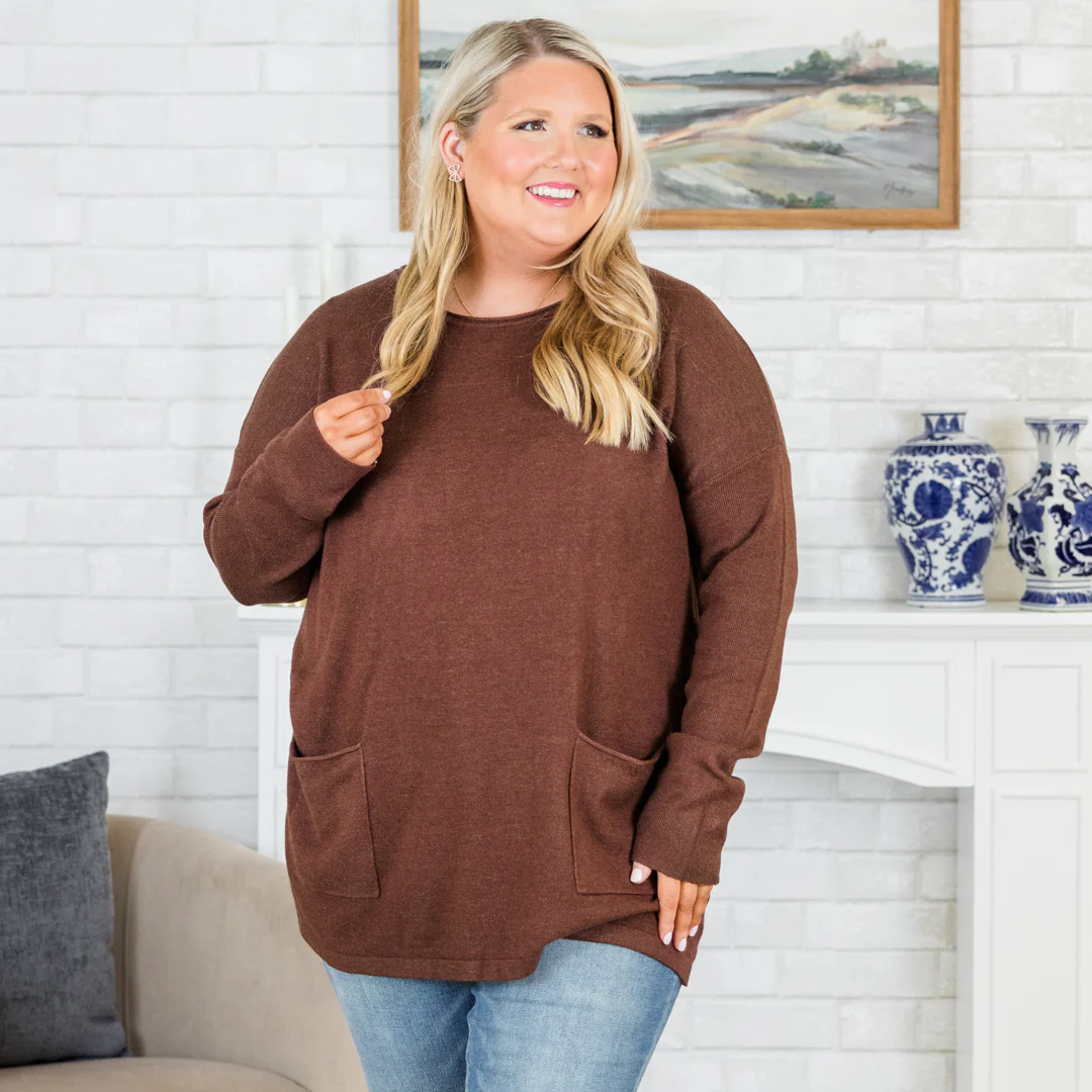 Fall into Fashion Sweater, Heather Mahogany - Giverhouse