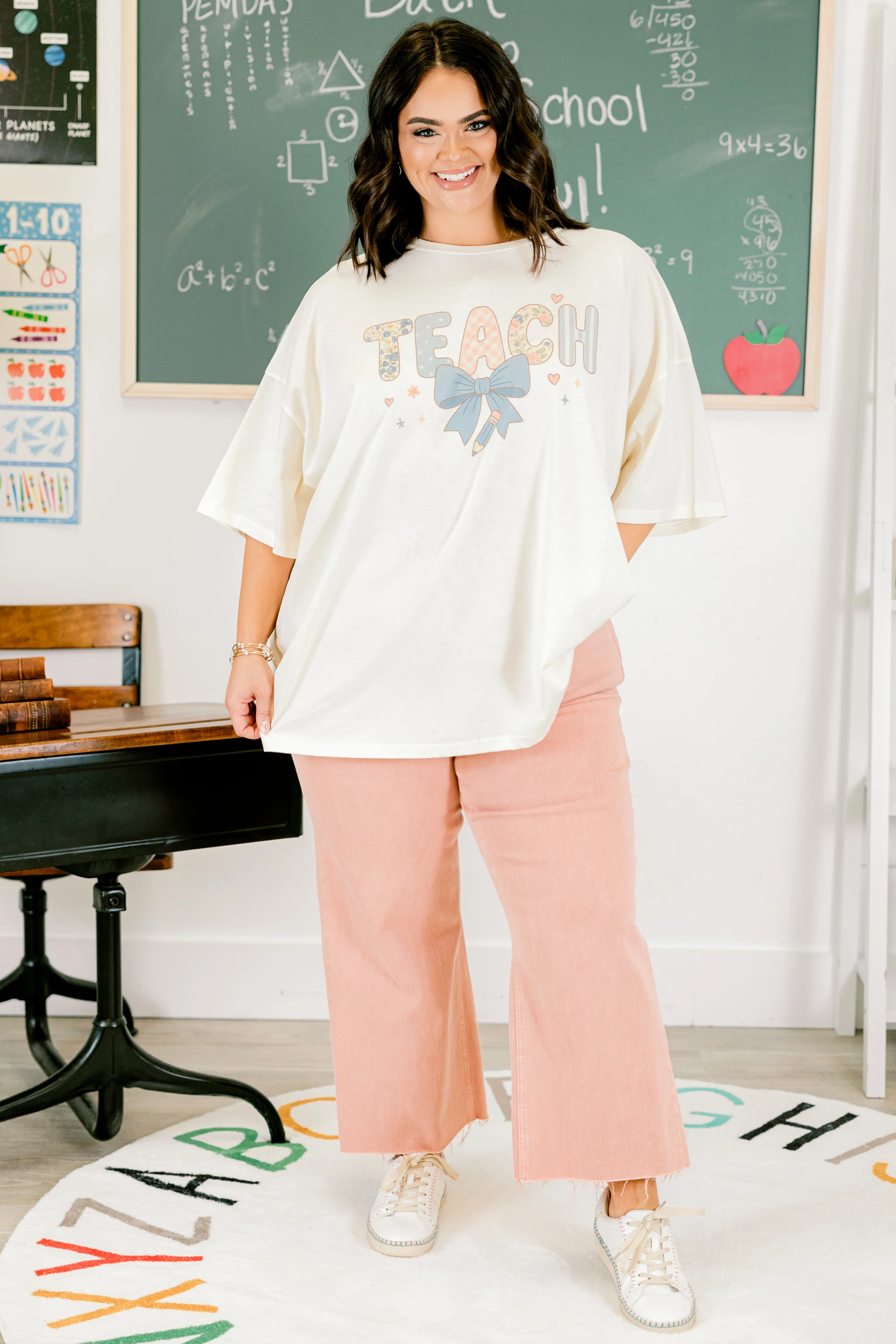 Happy to Teach Boyfriend Tee, Ivory - Giverhouse