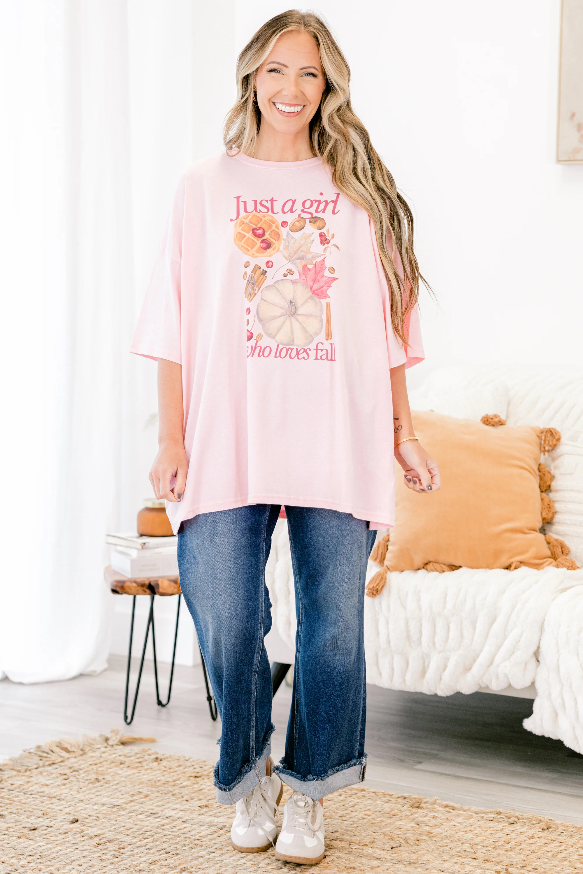 Just a Basic Girl Boyfriend Tee, Dusty Pink - Giverhouse