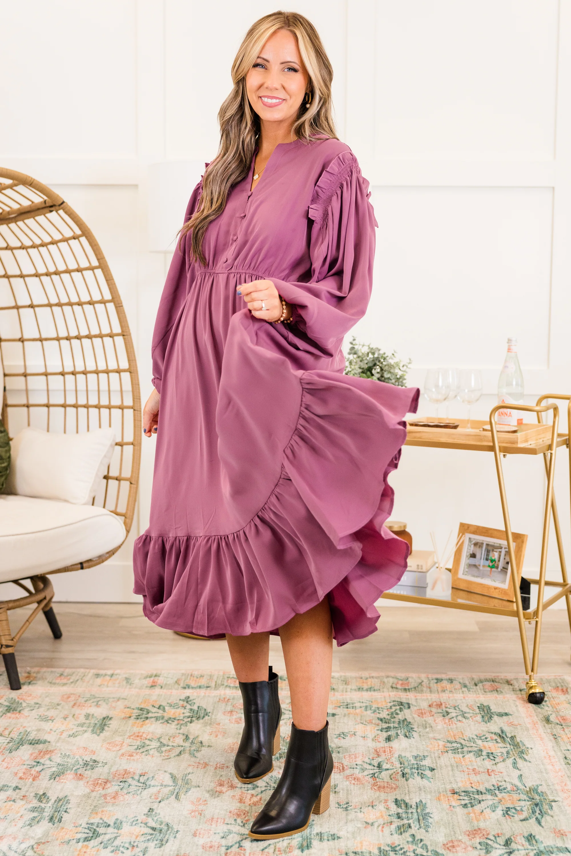 Memorize Today Dress, Eggplant - Giverhouse