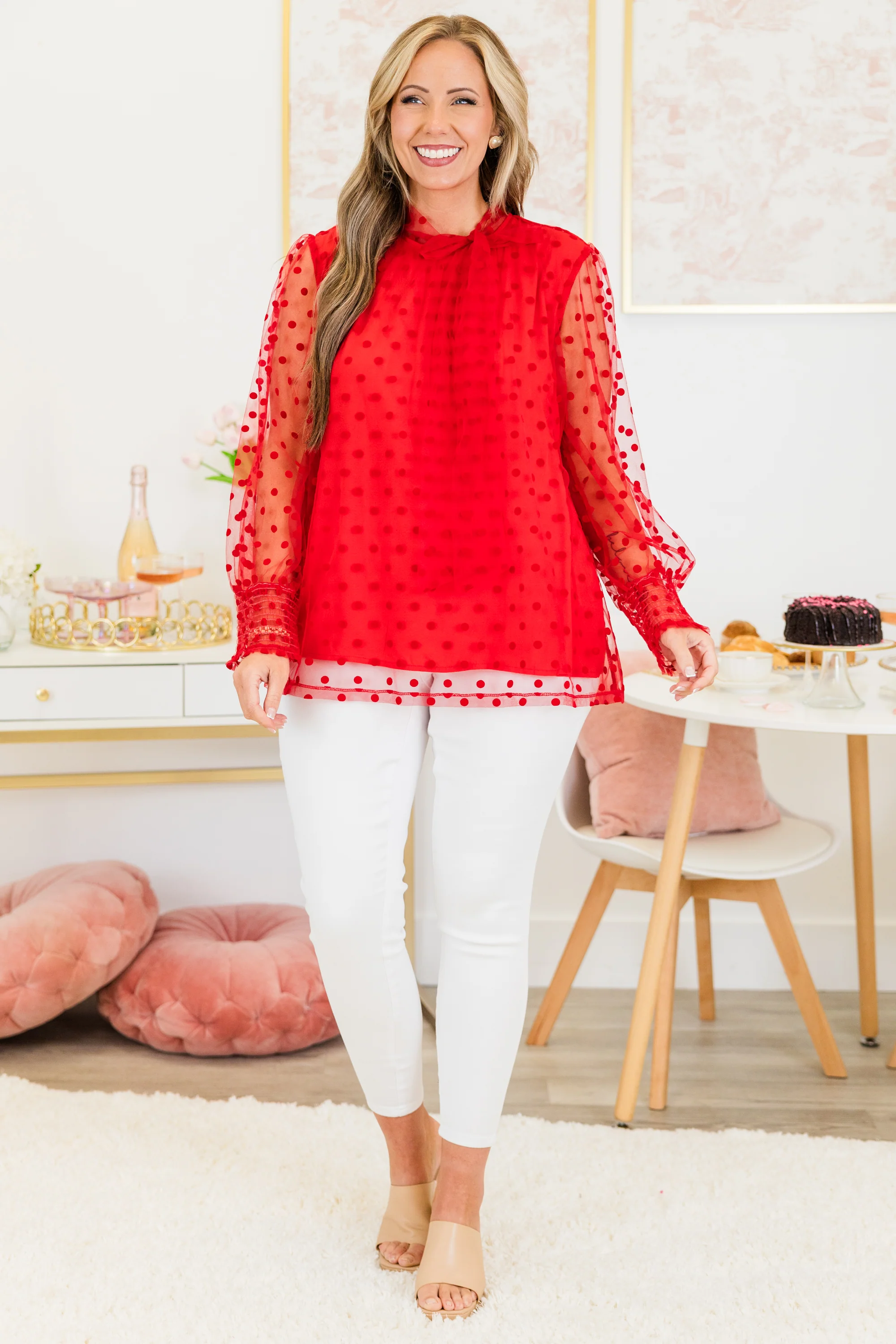 Polka Dot Darling Blouse, Red - Giverhouse