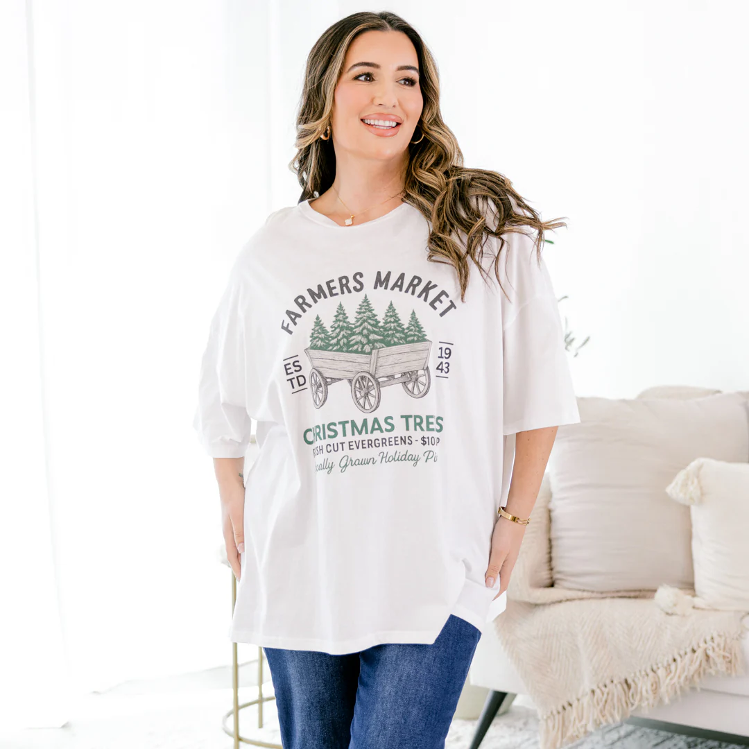 Fresh Cut Market Boyfriend Tee, White - Giverhouse