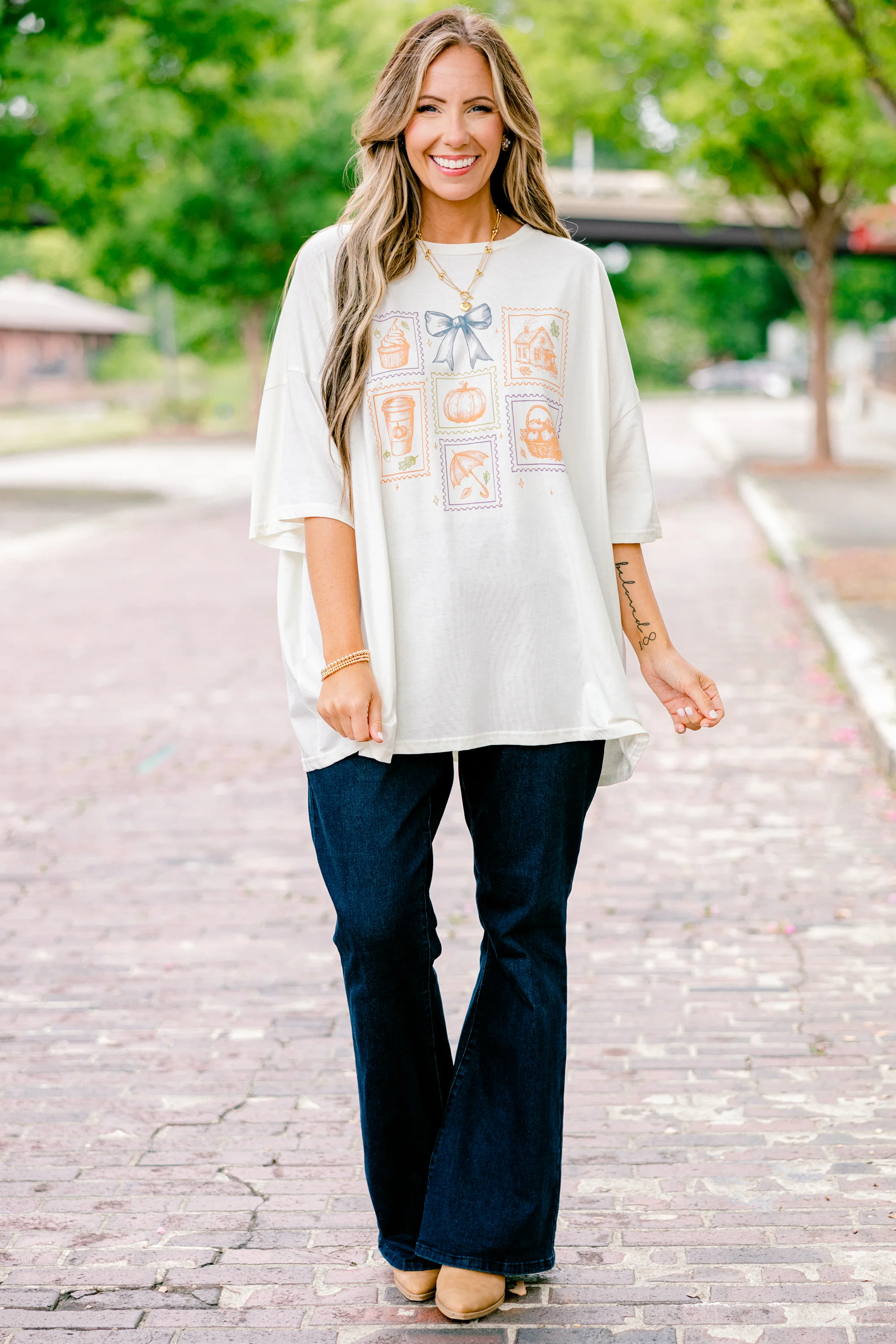 Days of Fall Boyfriend Tee, Ivory - Giverhouse