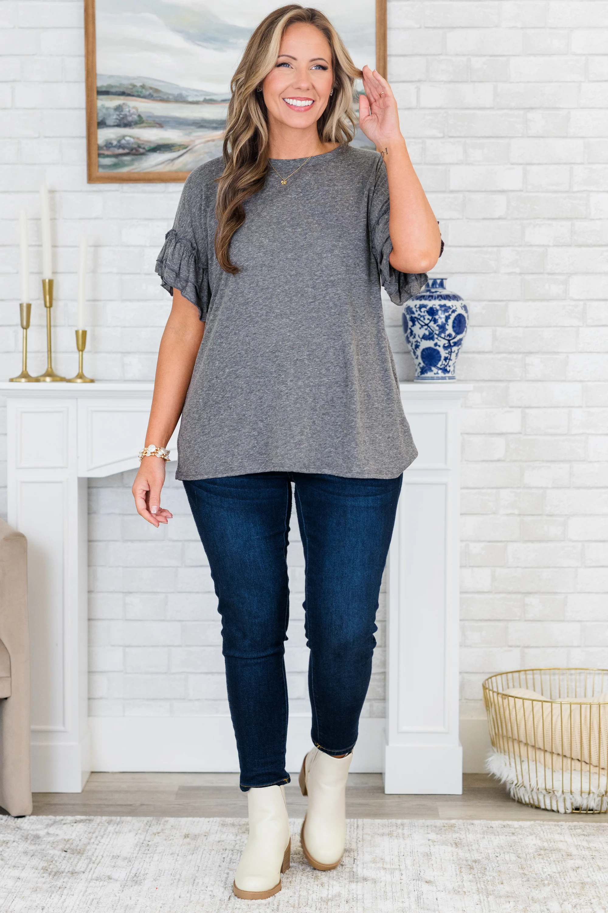 A Passionate Heart Top, Charcoal - Giverhouse