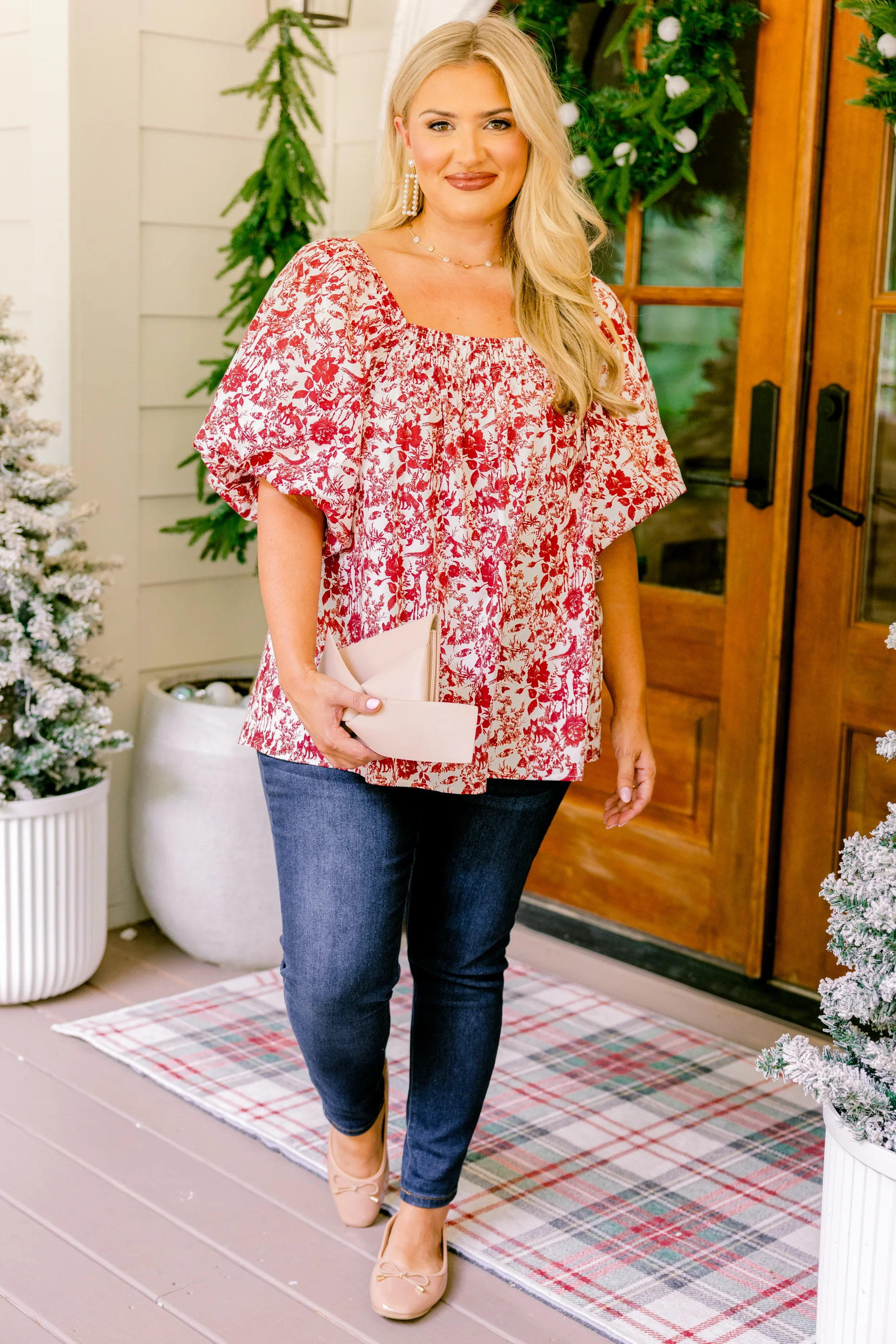Cozy Love Top, Red Toile - Giverhouse