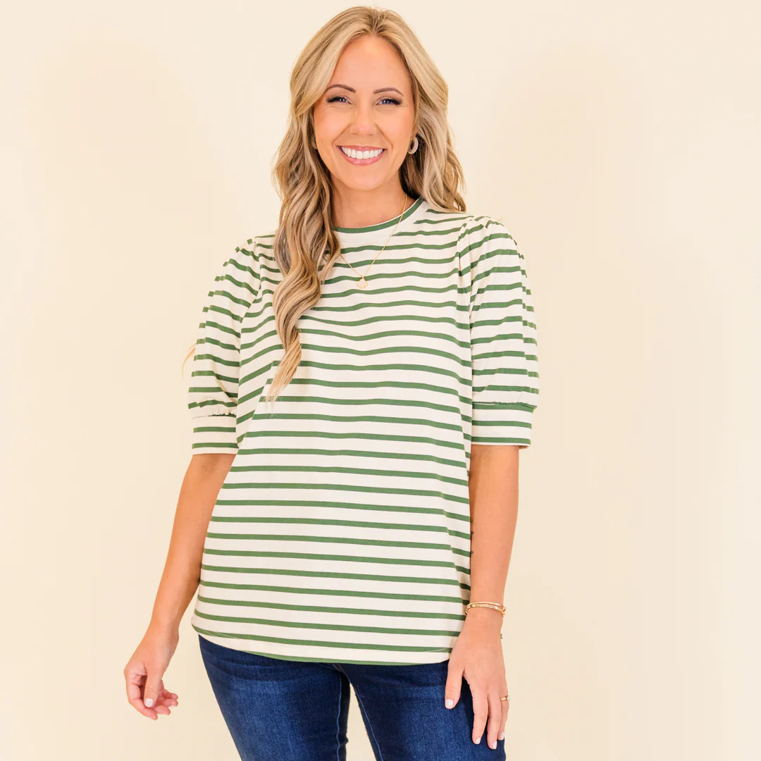 Signature Stripes Top, Green-White - Giverhouse