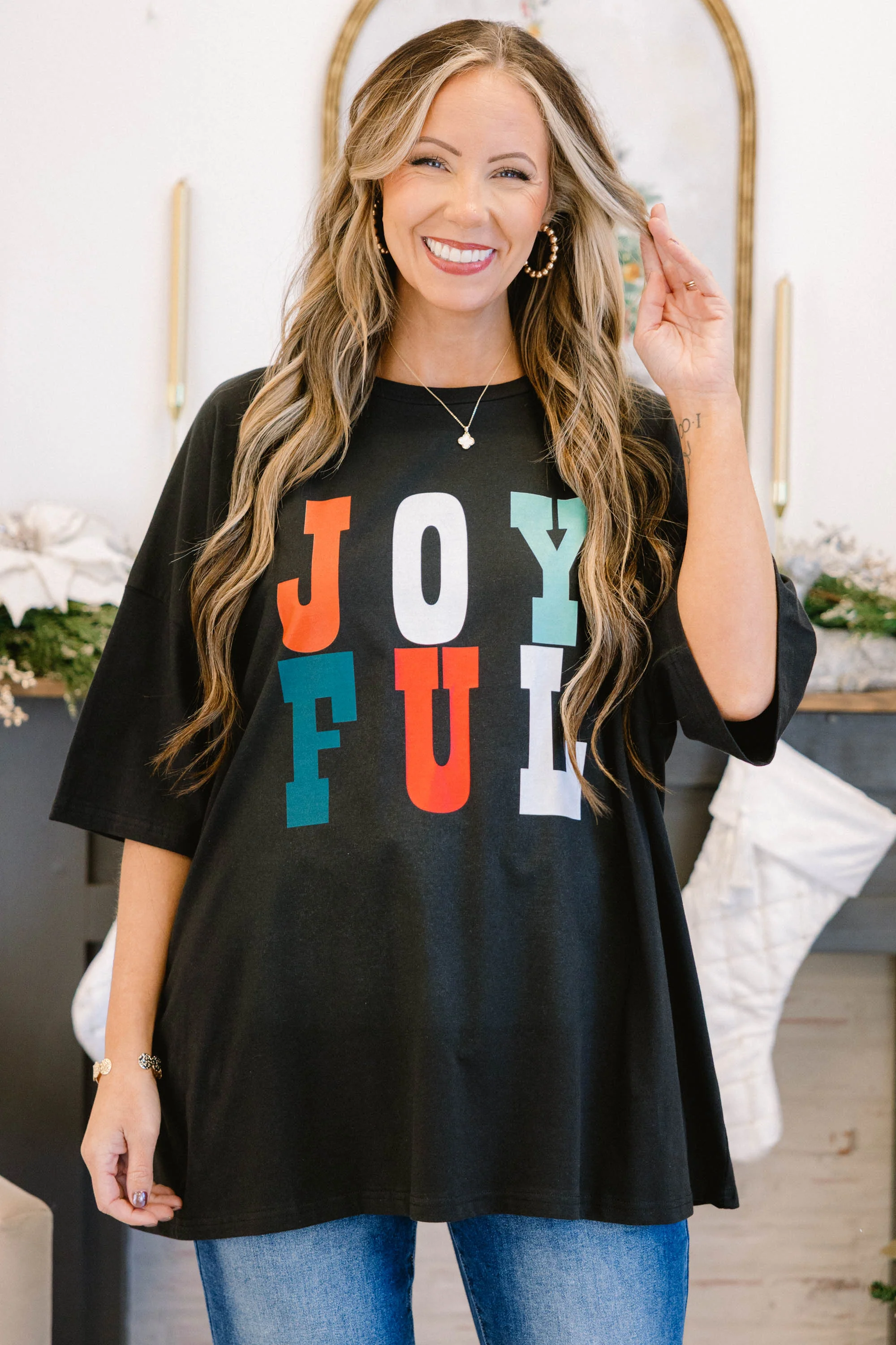 Joyful Boyfriend Tee, Black - Giverhouse