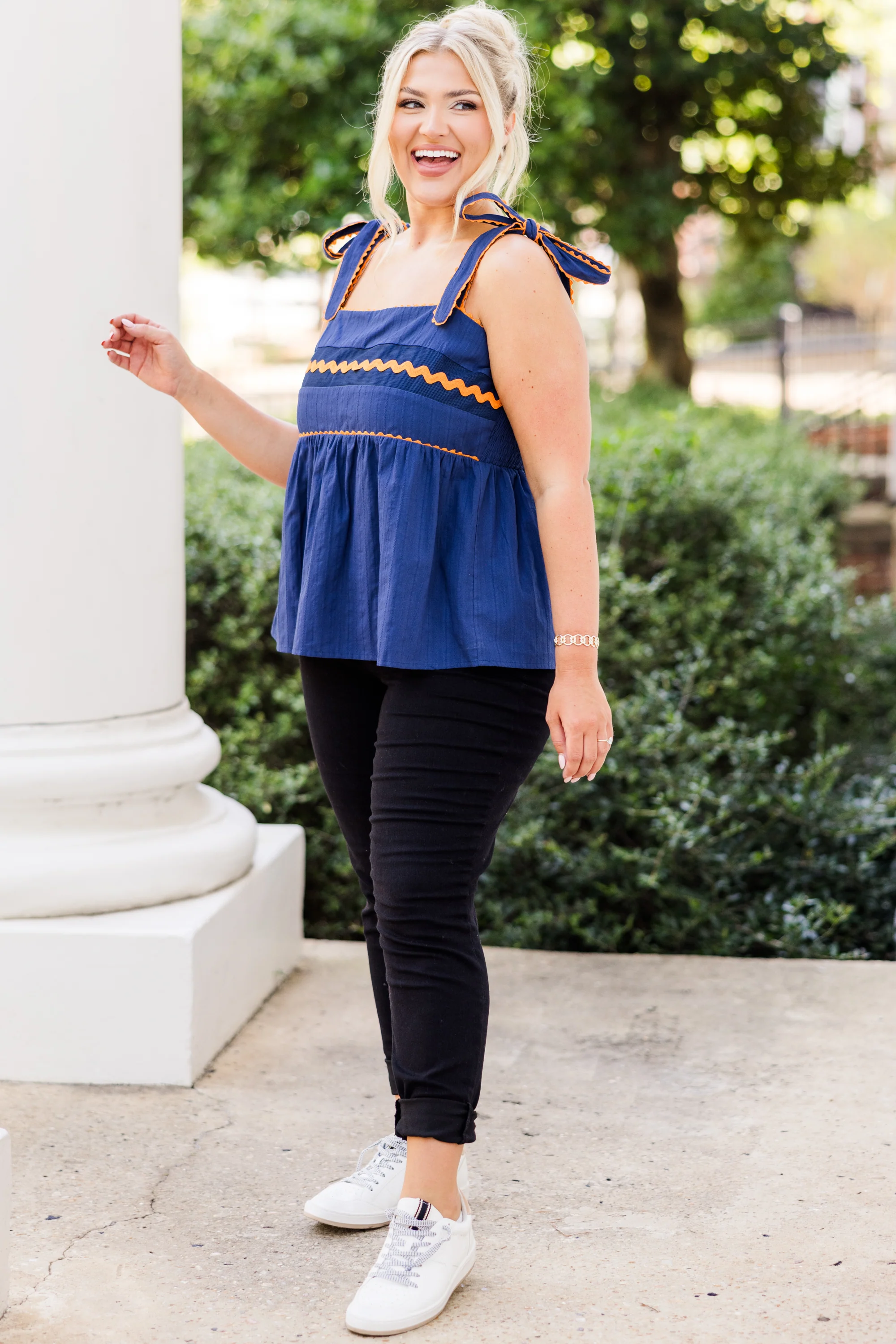 Sweetheart Gameday Babydoll Tank, Blue-Orange - Giverhouse