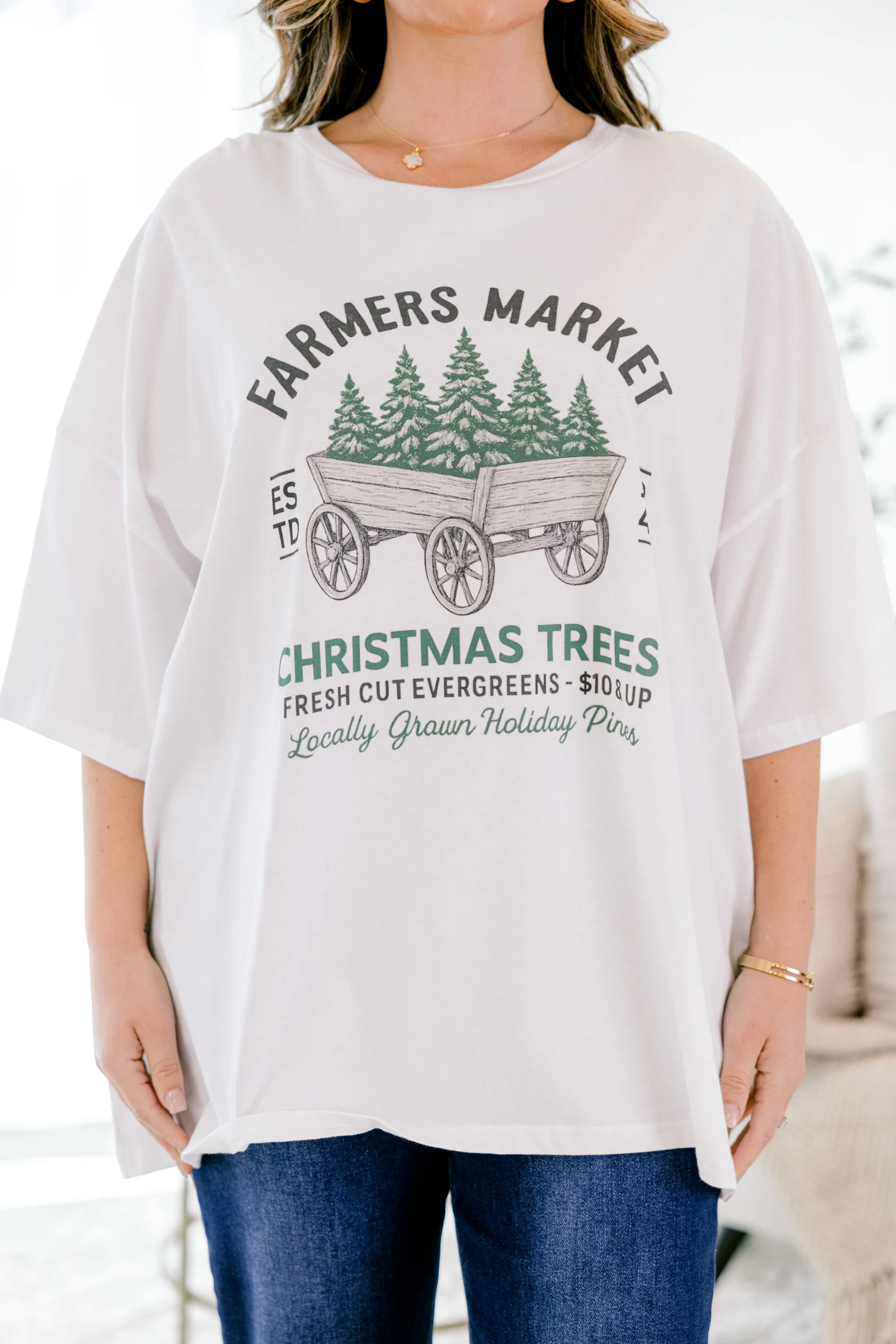 Fresh Cut Market Boyfriend Tee, White - Giverhouse