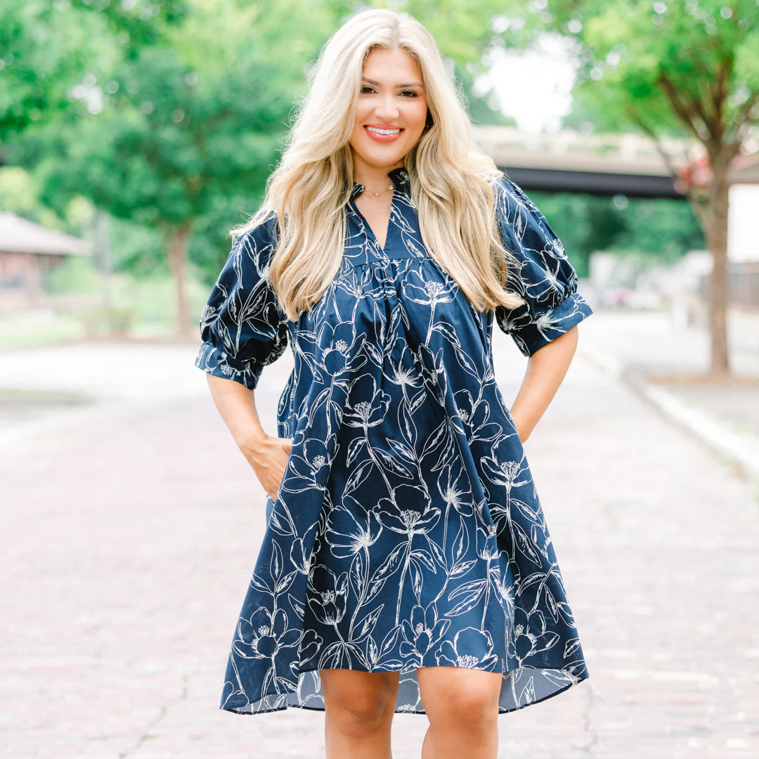 Make My Night Dress, Navy Floral - Giverhouse